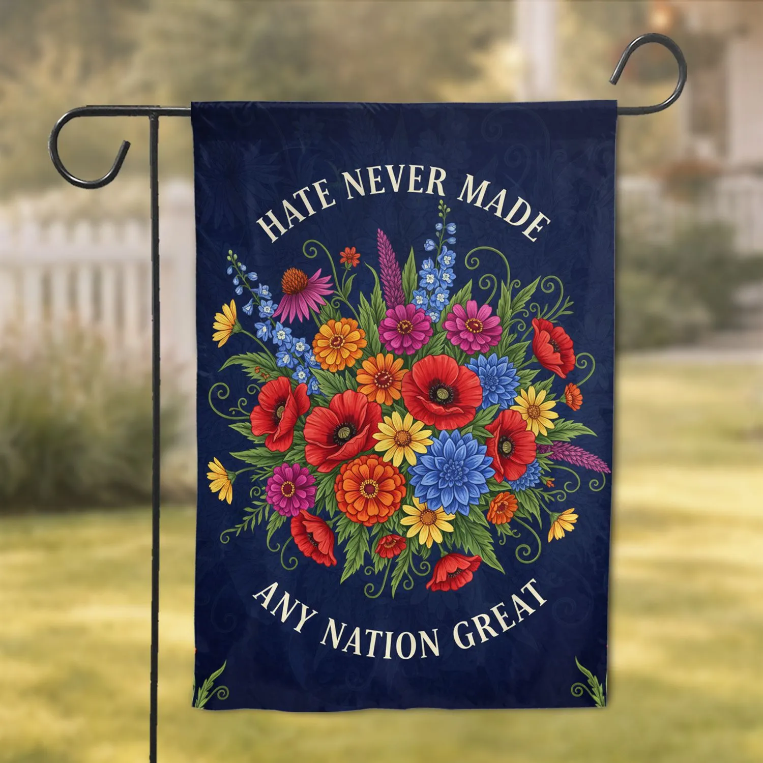 Hate Never Made Any Nation Great Quote Floral - Unity Message Home Decor Garden Flag - 1