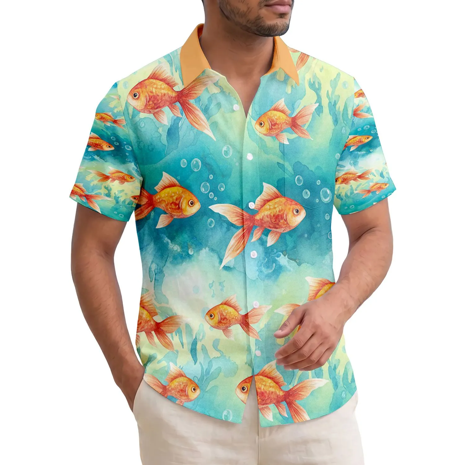 Tropical Fish Goldfish Underwater Currents Dappled Light - Coastal Decor Gift for Ocean Lovers Hawaiian Shirt - 1