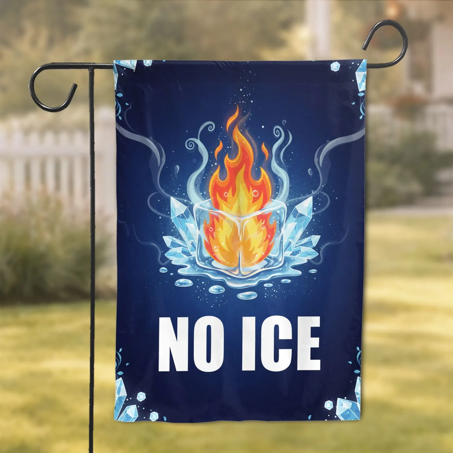 NO ICE Text Flame in Melting Ice Cube - Home Decor Statement Gift Garden Flag - 1