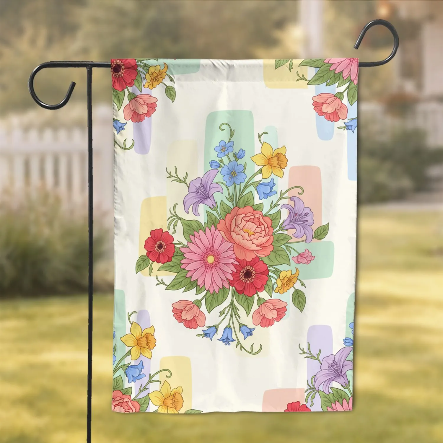 Spring Summer Floral Bouquet Gerbera Peony Zinnia Daffodil Lily - Home Decor Gift Garden Flag - 1