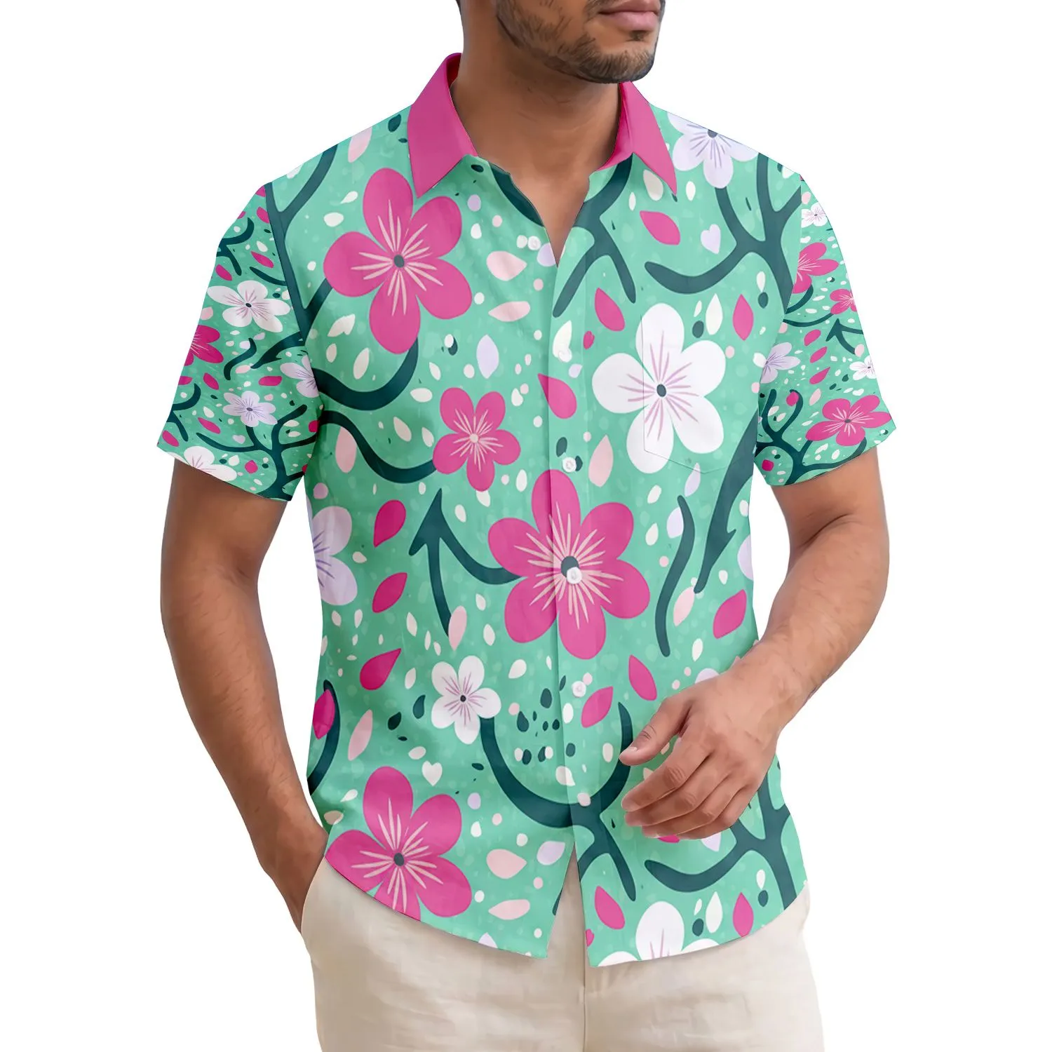 Stylized Tropical Flowers Intertwined Branches Petal Shapes - Tropical Lifestyle Gift Hawaiian Shirt - 1