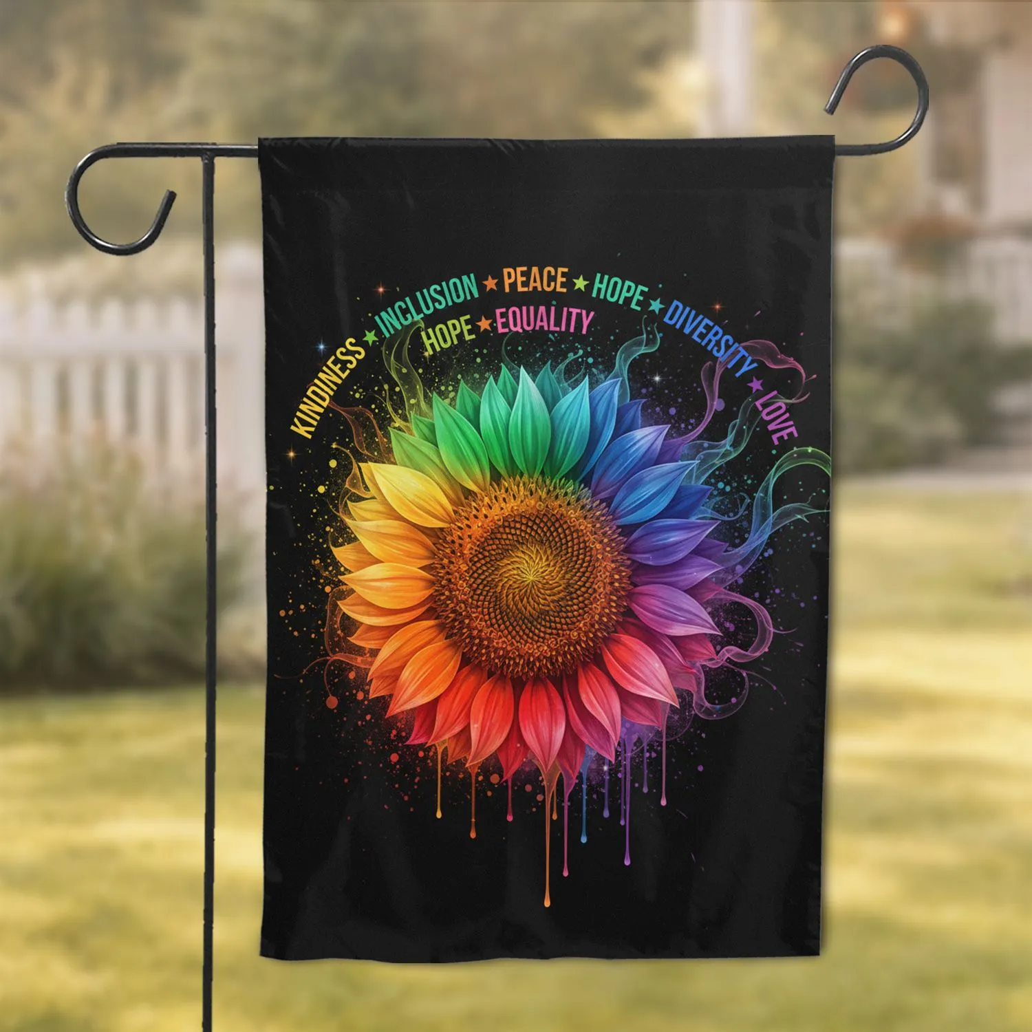 Rainbow Sunflower Inclusion Equality Diversity Peace Love - Empowerment Home Decor Gift Garden Flag - 1