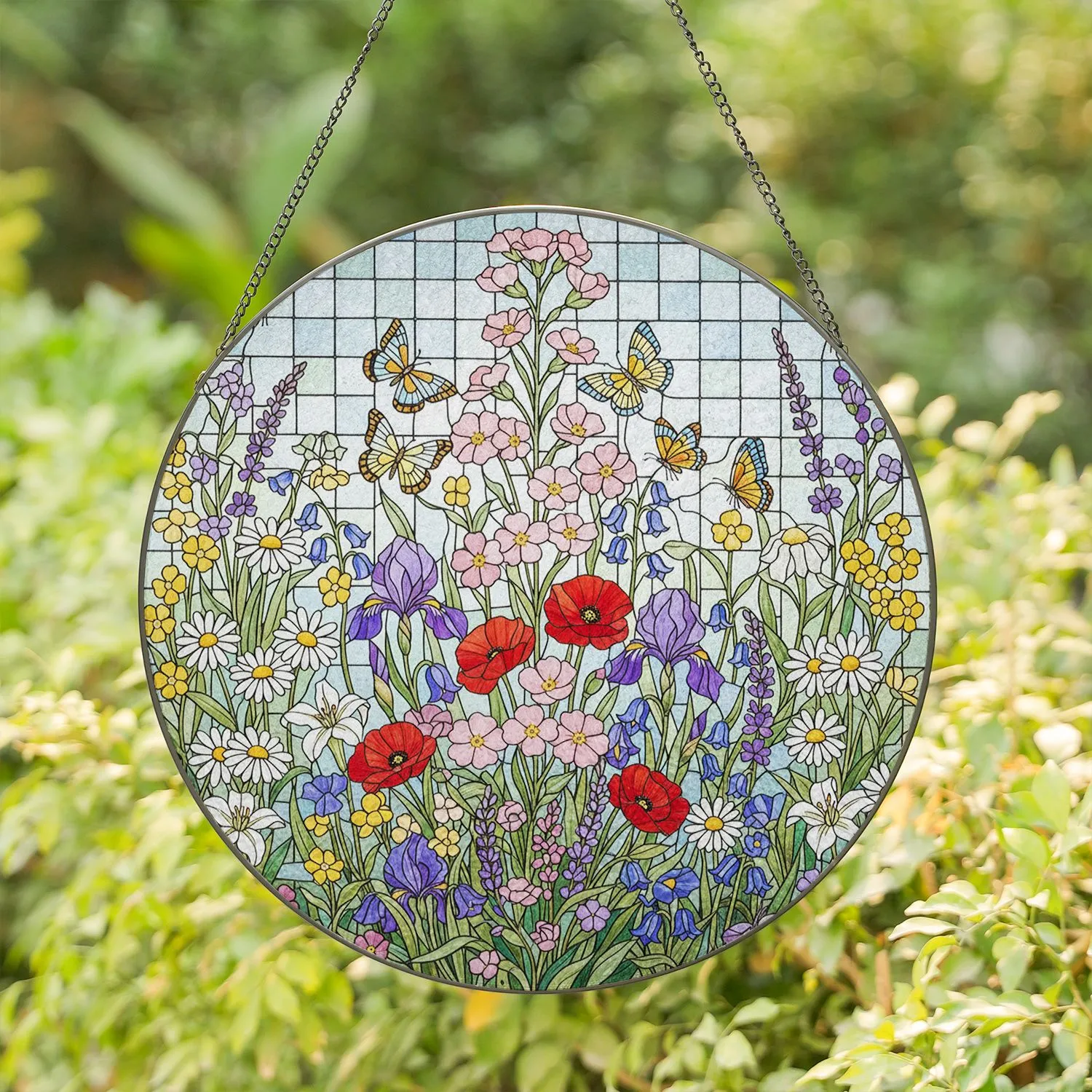 Wildflower Butterfly Bloom Meadow Daisy Lily - Home Decor Gift Stained Glass Suncatcher - 1