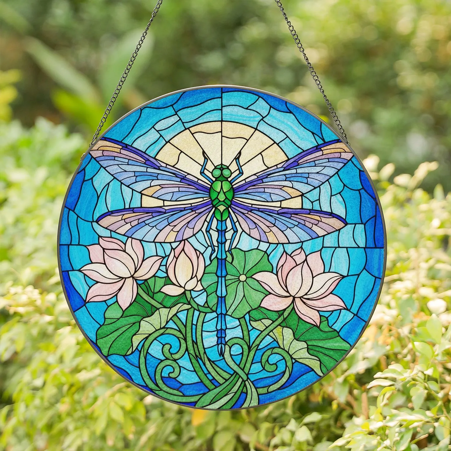 Dragonfly Lotus Flowers - Home Decor Gift for Dragonfly Lover Stained Glass Suncatcher - 1