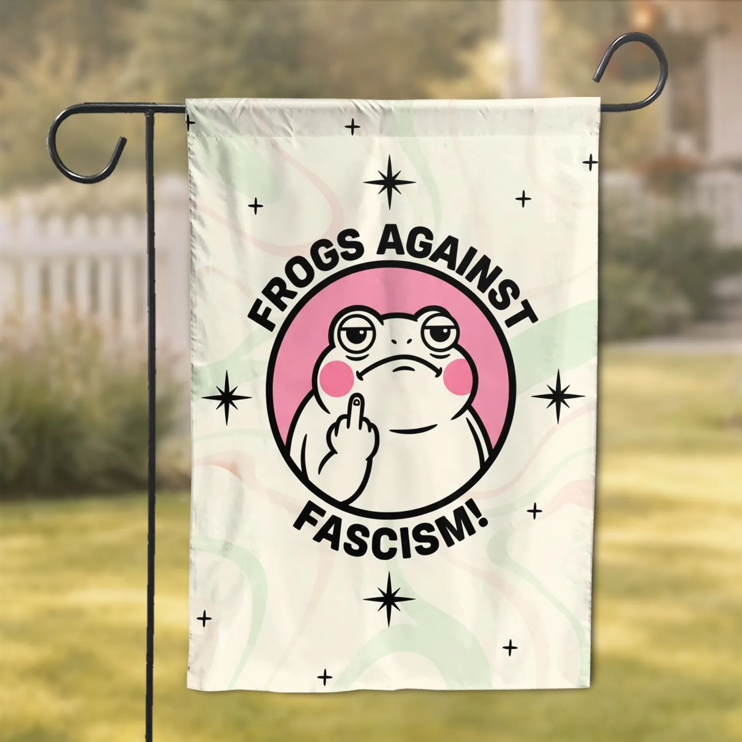 Grumpy Frog Middle Finger Frogs Against Fascism - Activist Political Statement Garden Flag - 1