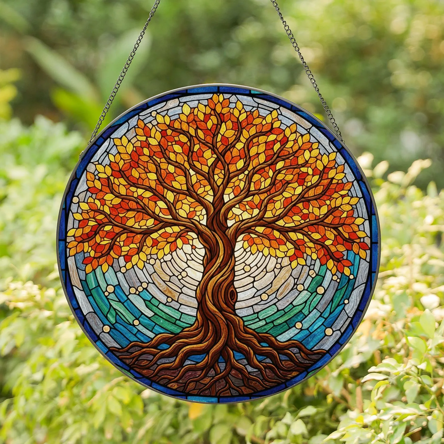 Stained Glass Tree of Life Autumn Leaves Mosaic - Window Home Decor Gift Stained Glass Suncatcher - 1