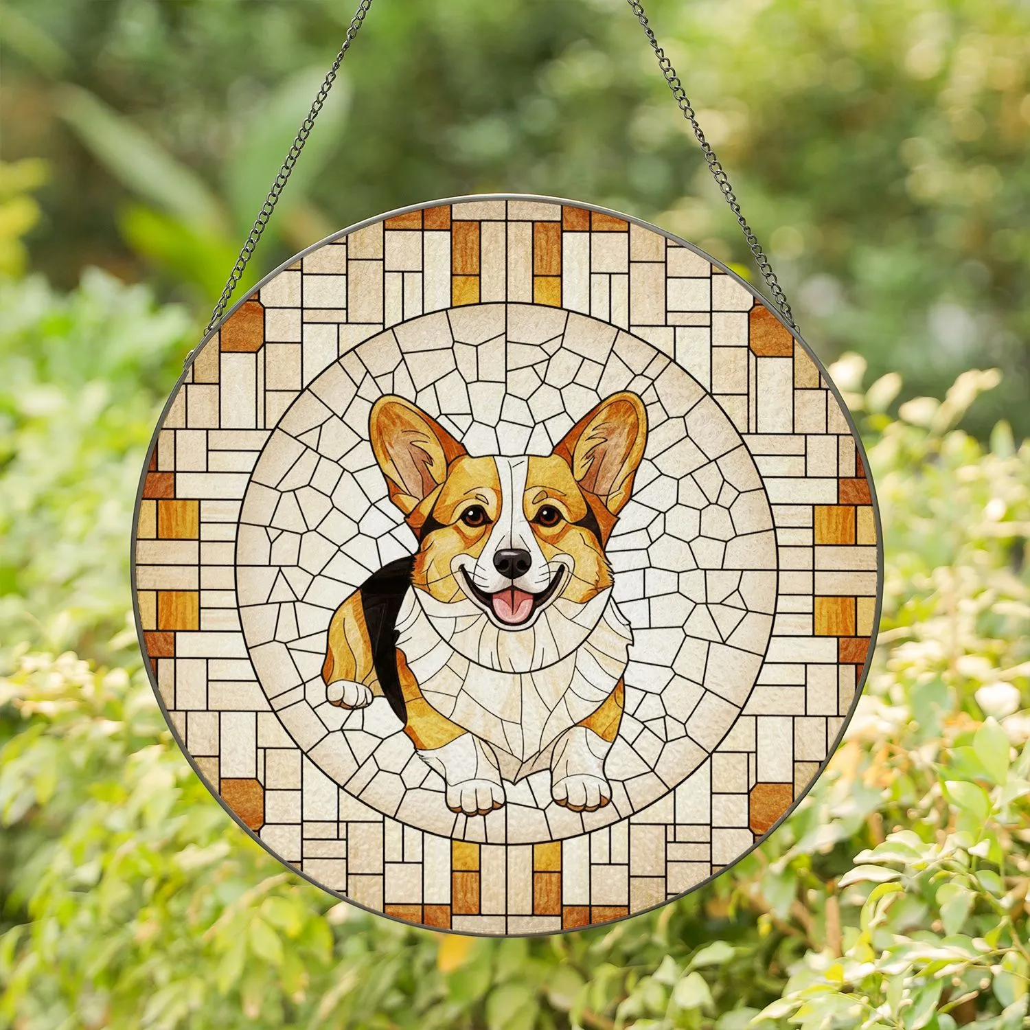 Cheerful Golden Brown Pembroke Welsh Corgi Stained Glass - Home Decor Gift for Dog Lover Stained Glass Suncatcher - 1