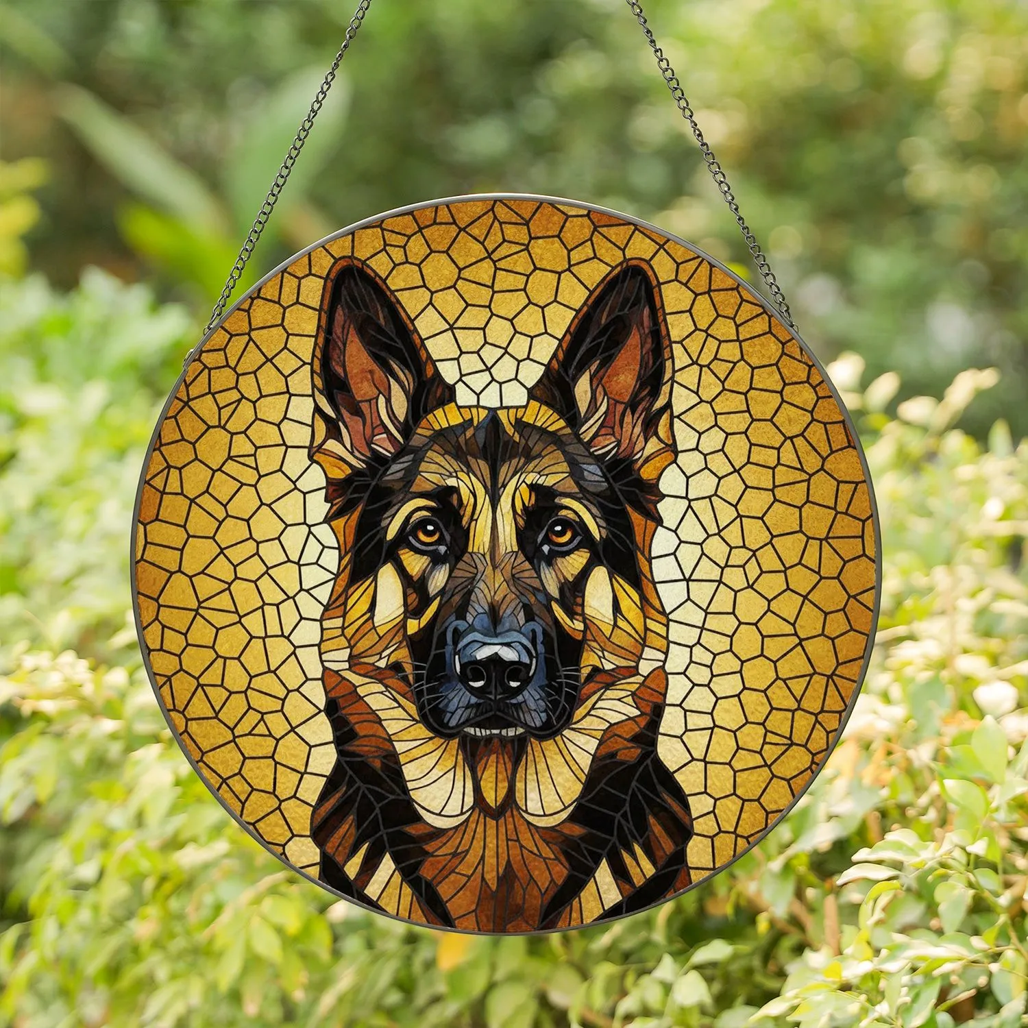 German Shepherd Dog Head Alert Gaze Upright Ears - Home Decor Gift for Dog Lover Stained Glass Suncatcher - 1
