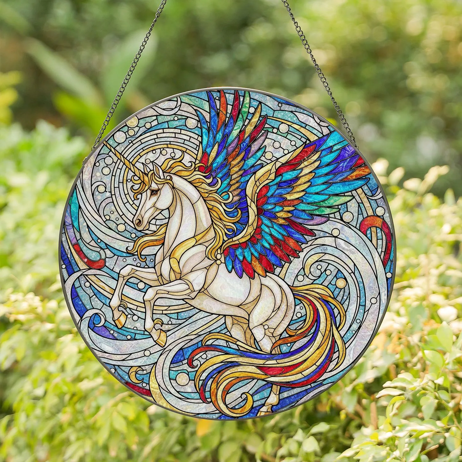 Majestic Winged Unicorn Celestial Sky Swirls - Home Decor Gift for Unicorn Lover Stained Glass Suncatcher - 1