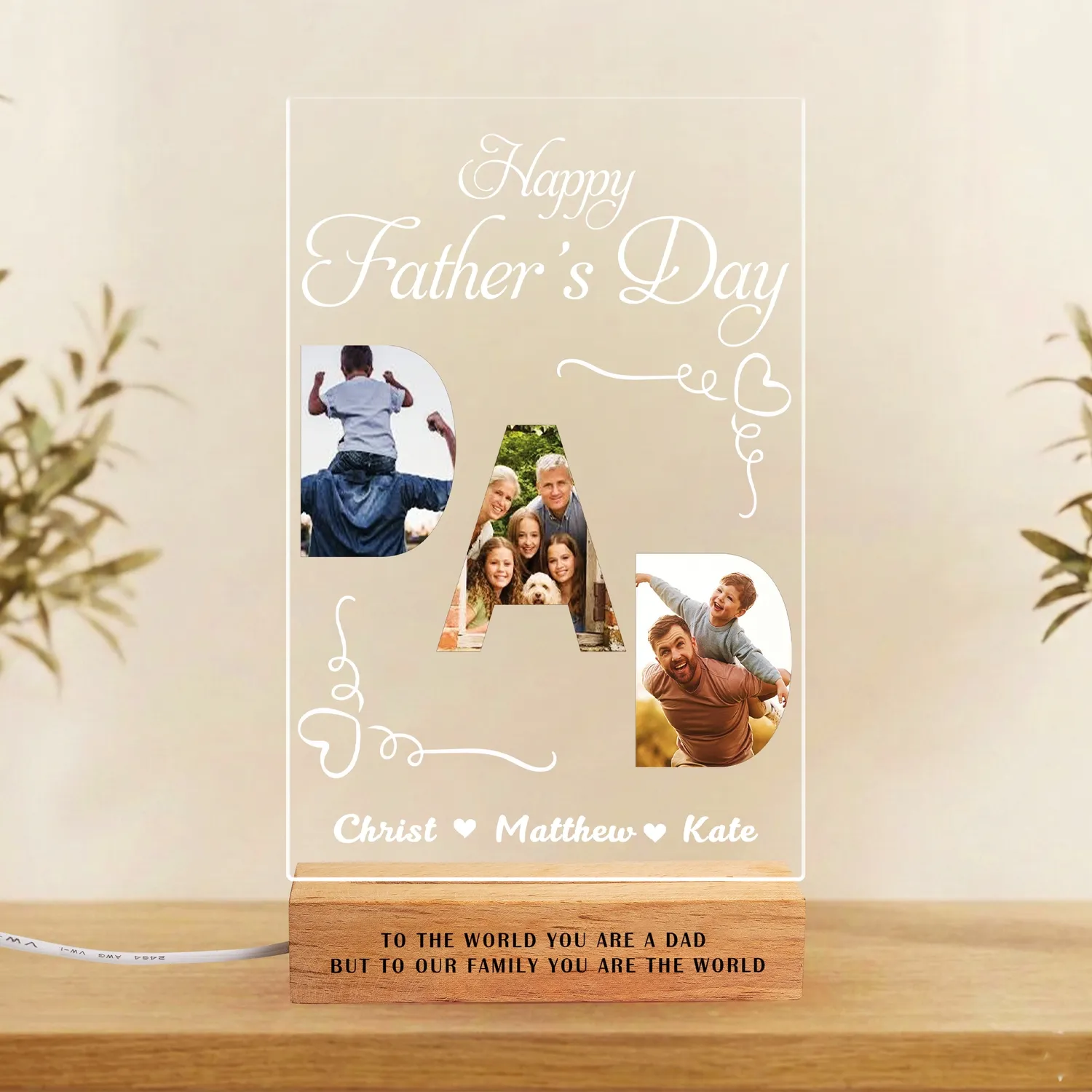 Personalized Dad Sign, Custom Photo Night Light for Dad, Father's Day Gift From Kids, Custom Name Light Up Sign, Dad Birthday Gift from Daughter Son, Papa Gift, New Dad Gift, Dad Home Decor - 1