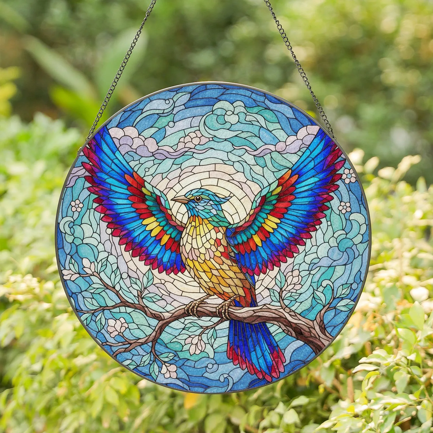 Songbird Feathery Wings Branch - Celestial Cloud Home Decor Gift Stained Glass Suncatcher - 1