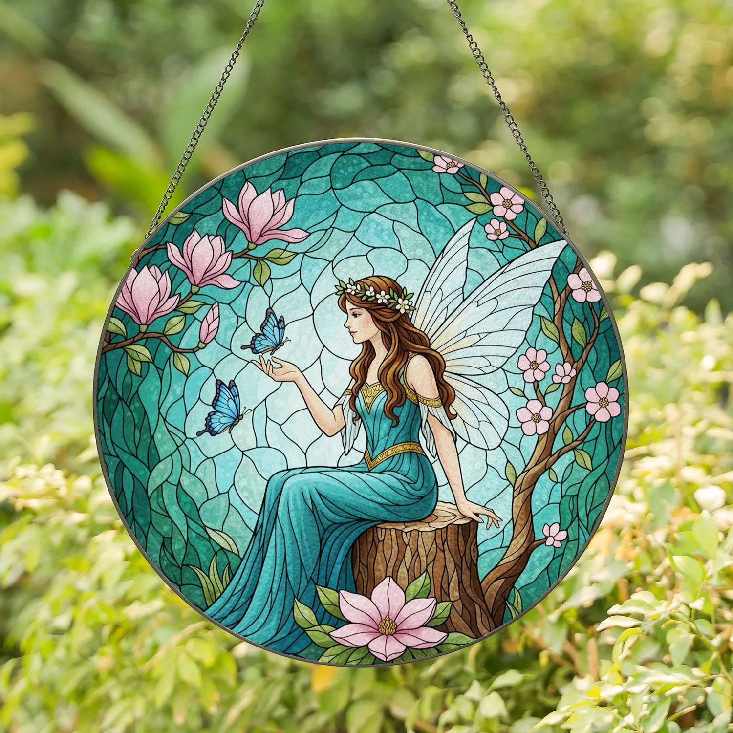 Tiffany Fairy Butterfly Blossom Forest - Home Decor Gift for Fairy Lovers Stained Glass Suncatcher - 1