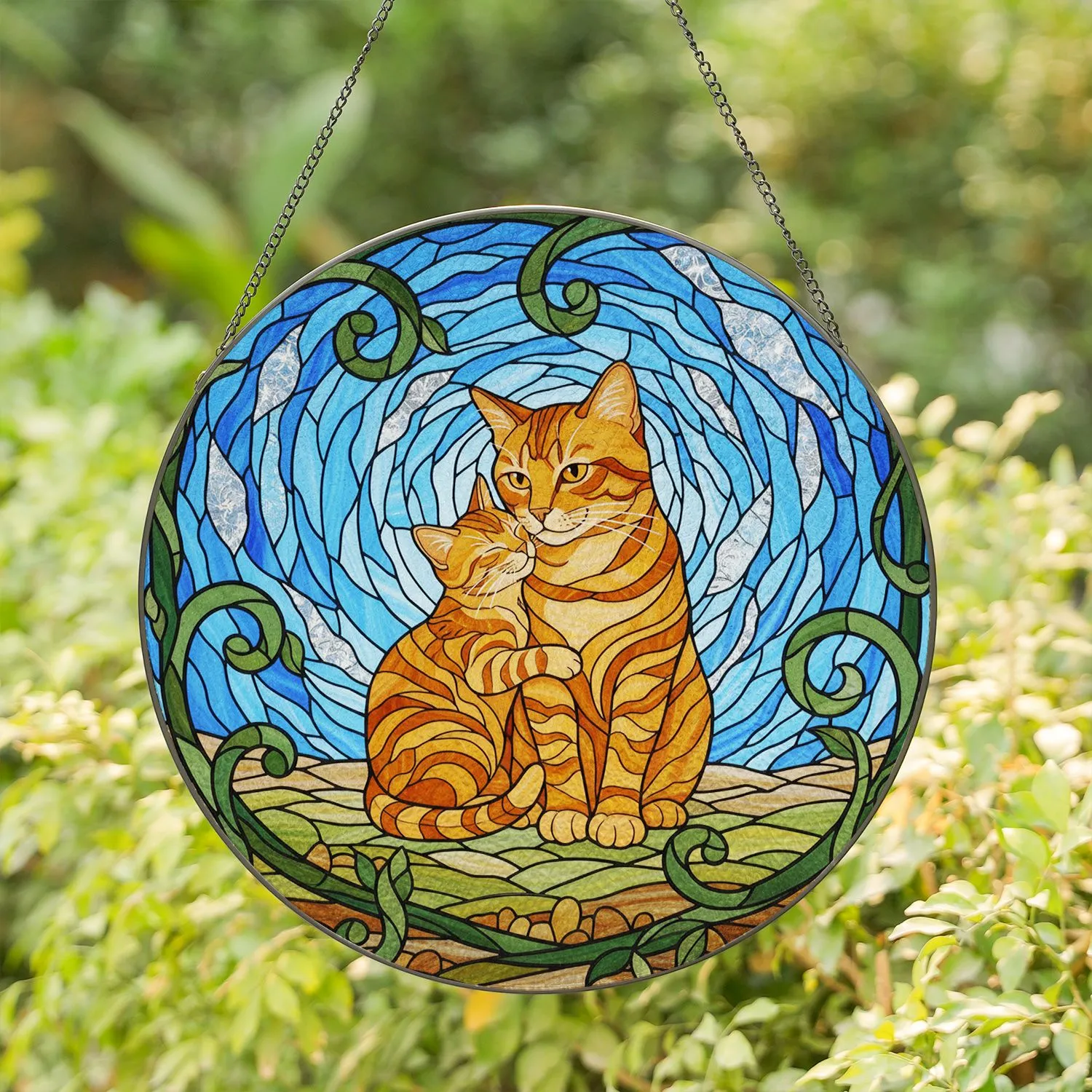 Orange Tabby Cat Kitten Cheek Nuzzle Organic Border - Everyday Home Decor Gift for Cat Lover Stained Glass Suncatcher - 1