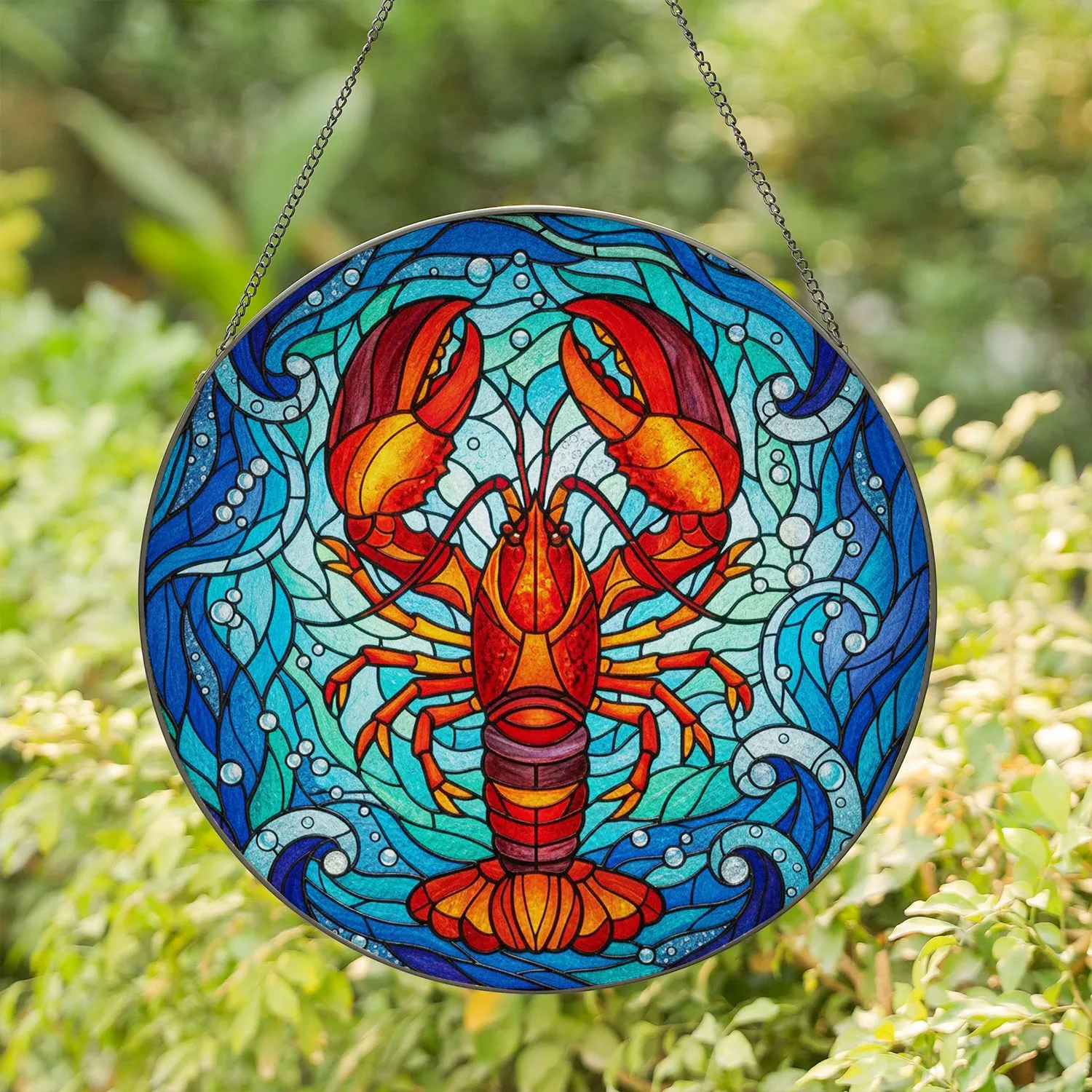 Lobster Ocean Currents Water Mosaic - Home Decor Gift for Ocean Lover Stained Glass Suncatcher - 1