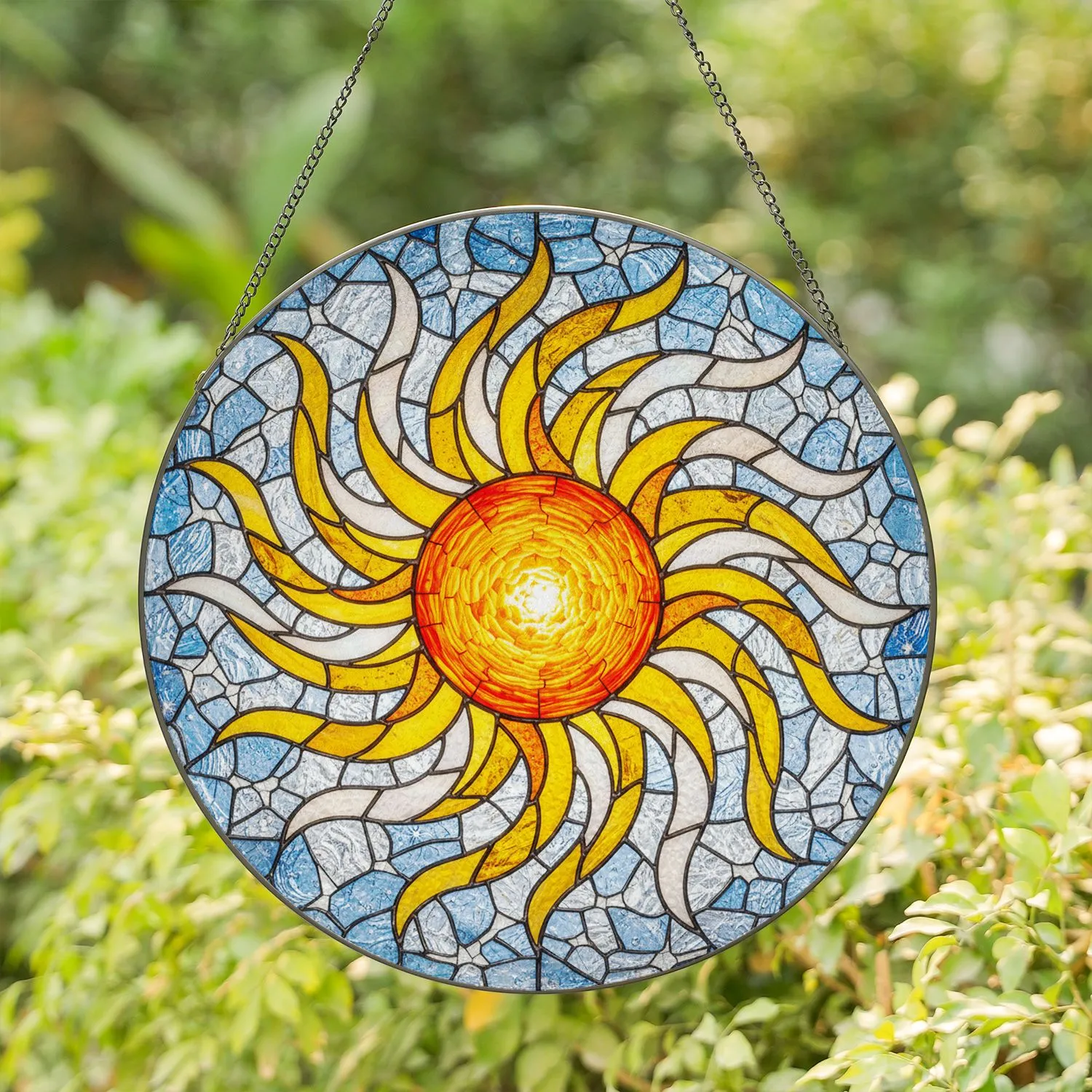 Radiant Sun Symbol Flame Rays Celestial Mosaic - Everyday Home Decor Gift for Celestial Lover Stained Glass Suncatcher - 1