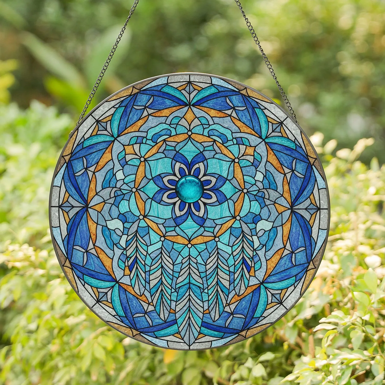Feather Eight Petal Flower Dreamcatcher - Home Decor Gift Stained Glass Suncatcher - 1