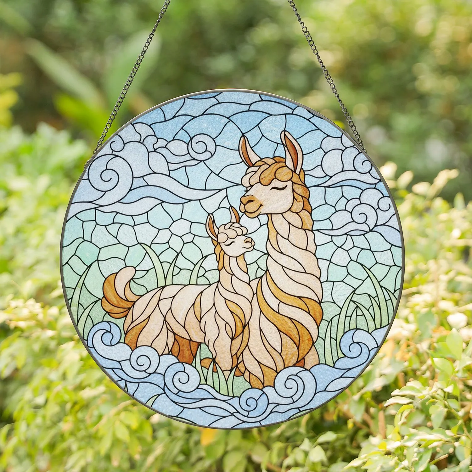 Mother Llama Baby Llama Serene Embrace - Home Decor Gift for Llama Lover Stained Glass Suncatcher - 1