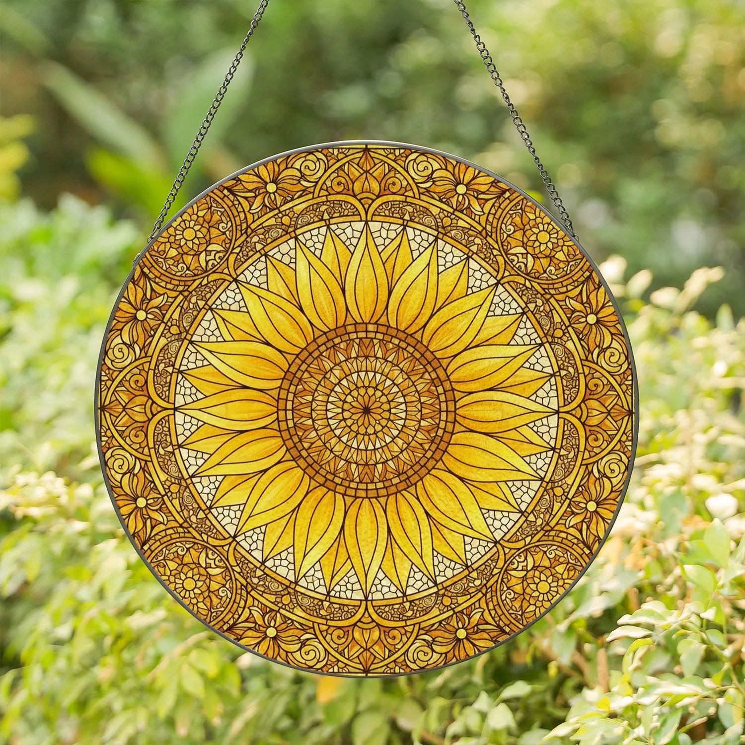 Radiant Sunflower Mandala Filigree - Home Decor Gift for Garden Lover Stained Glass Suncatcher - 1