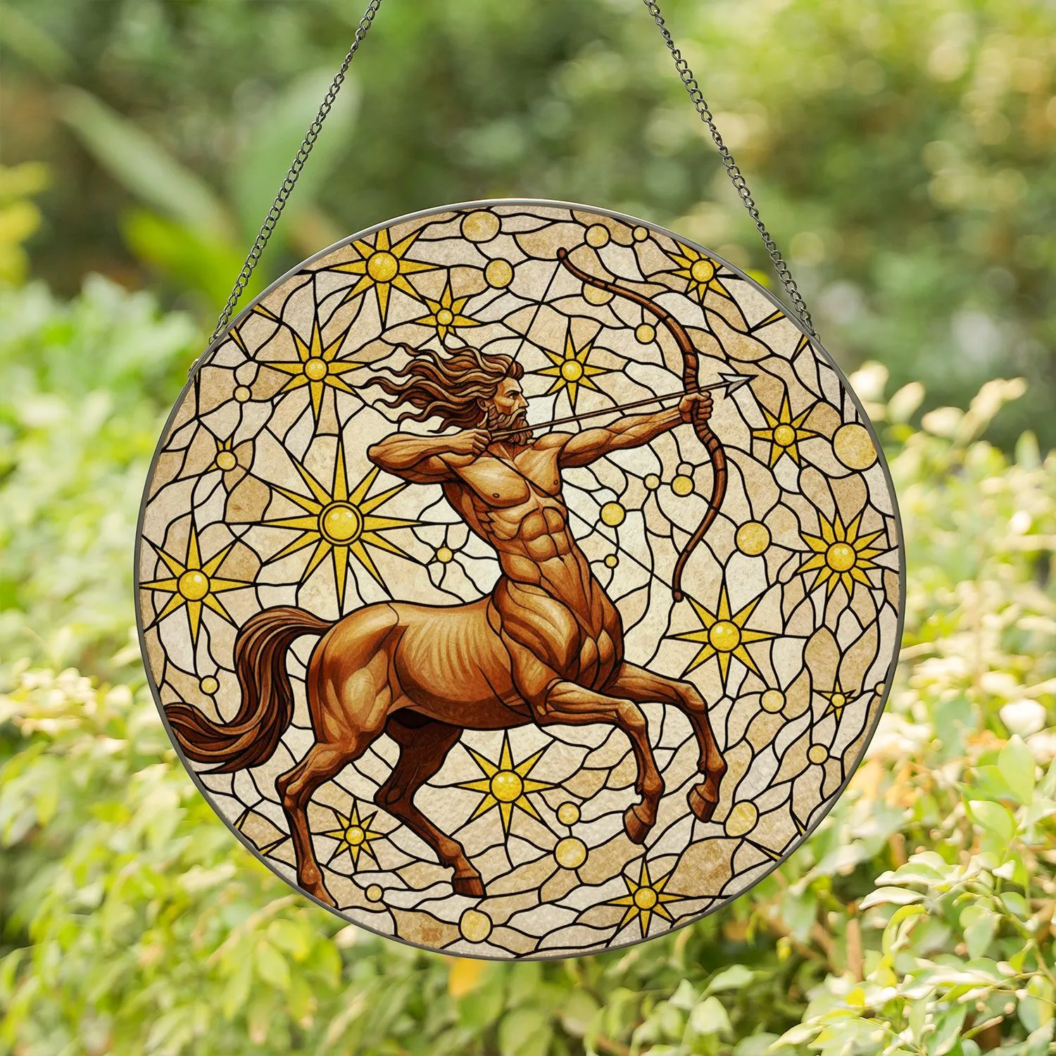 Galloping Centaur Sagittarius Sunbursts - Astrology Lover Gift Stained Glass Suncatcher - 1