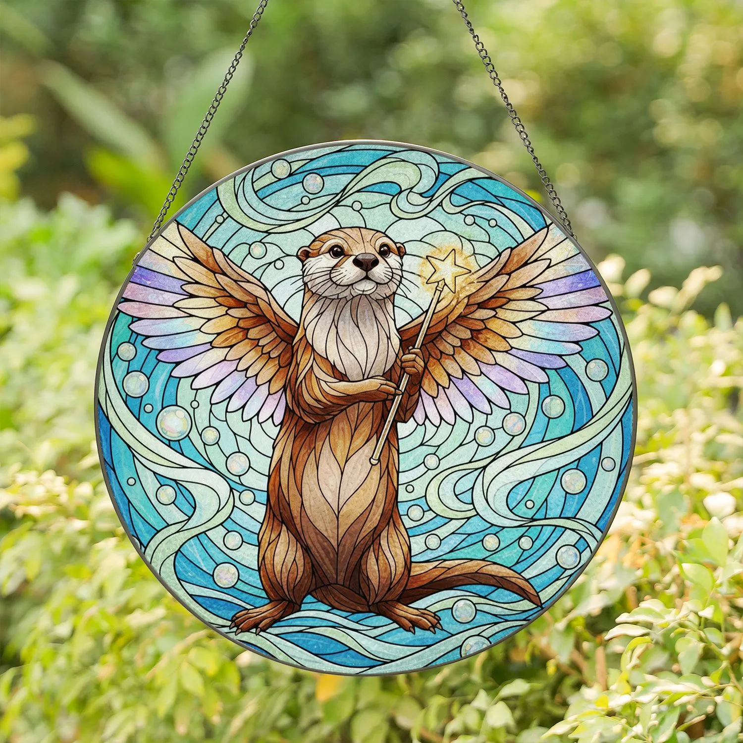 Fairy Otter Iridescent Wings Star Wand - Home Decor Gift for Otter Lover Stained Glass Suncatcher - 1