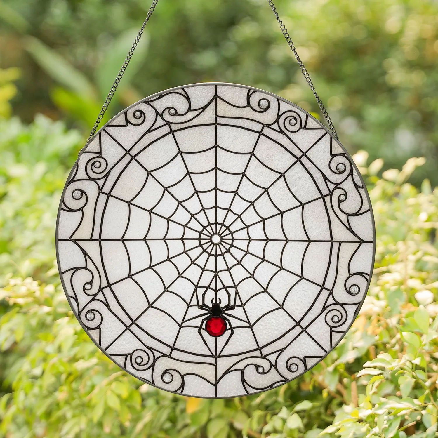 Spiderweb Black Spider Ruby Red - Home Decor Gift for Spider Lover Stained Glass Suncatcher - 1