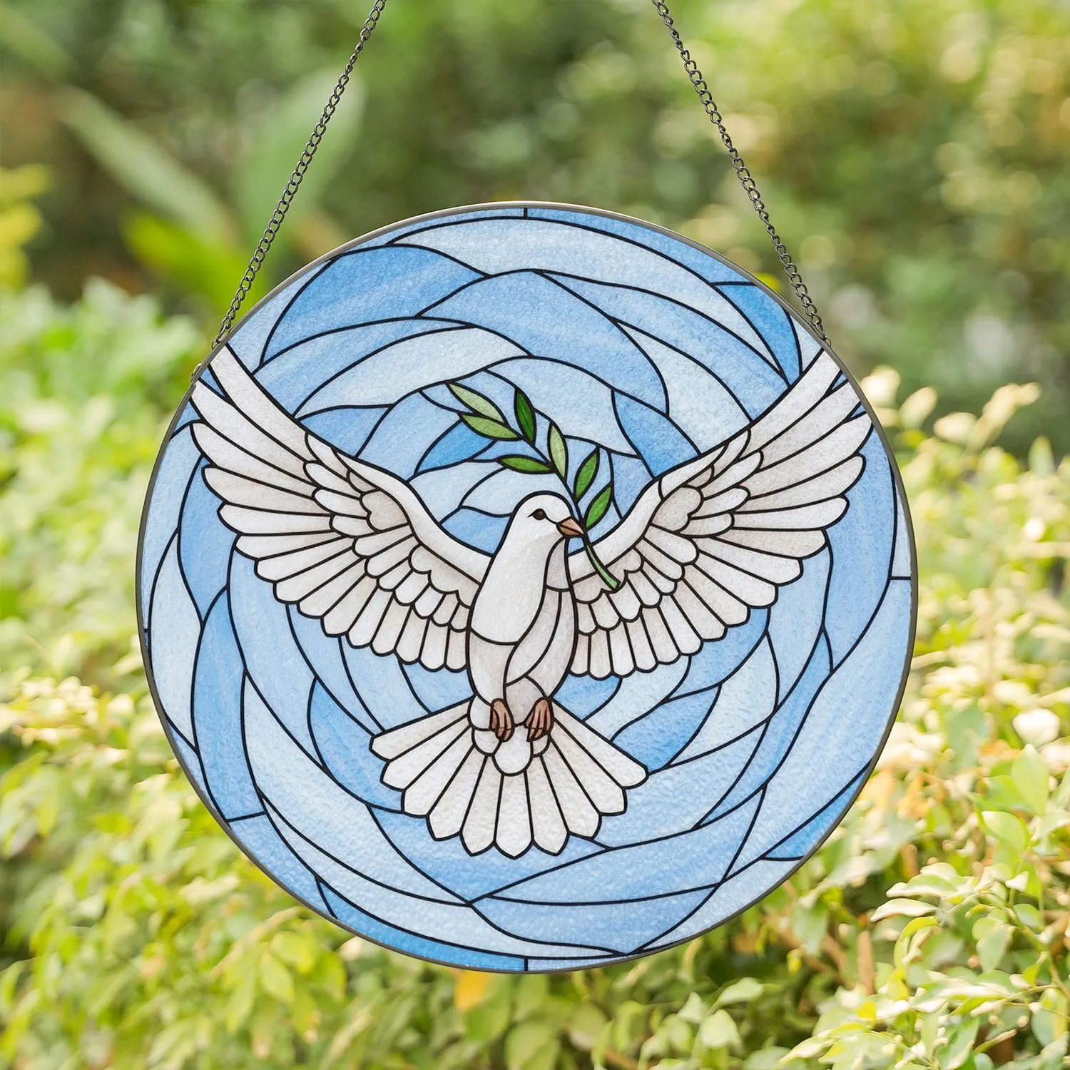 White Dove Olive Branch - Home Decor Gift for Peace Lover Stained Glass Suncatcher - 1