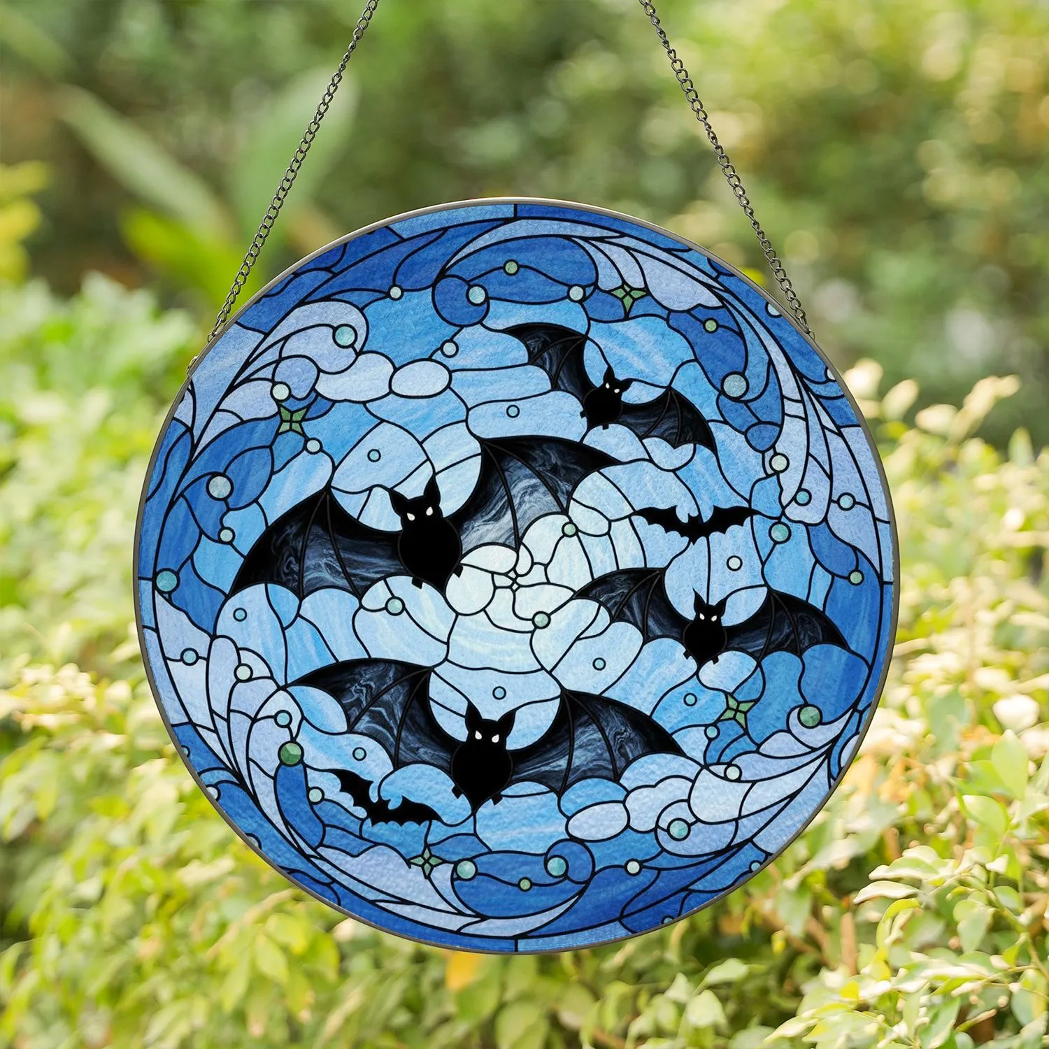 Halloween Bats Twilight Sky - Halloween Decor Gift for Bat Lover Stained Glass Suncatcher - 1