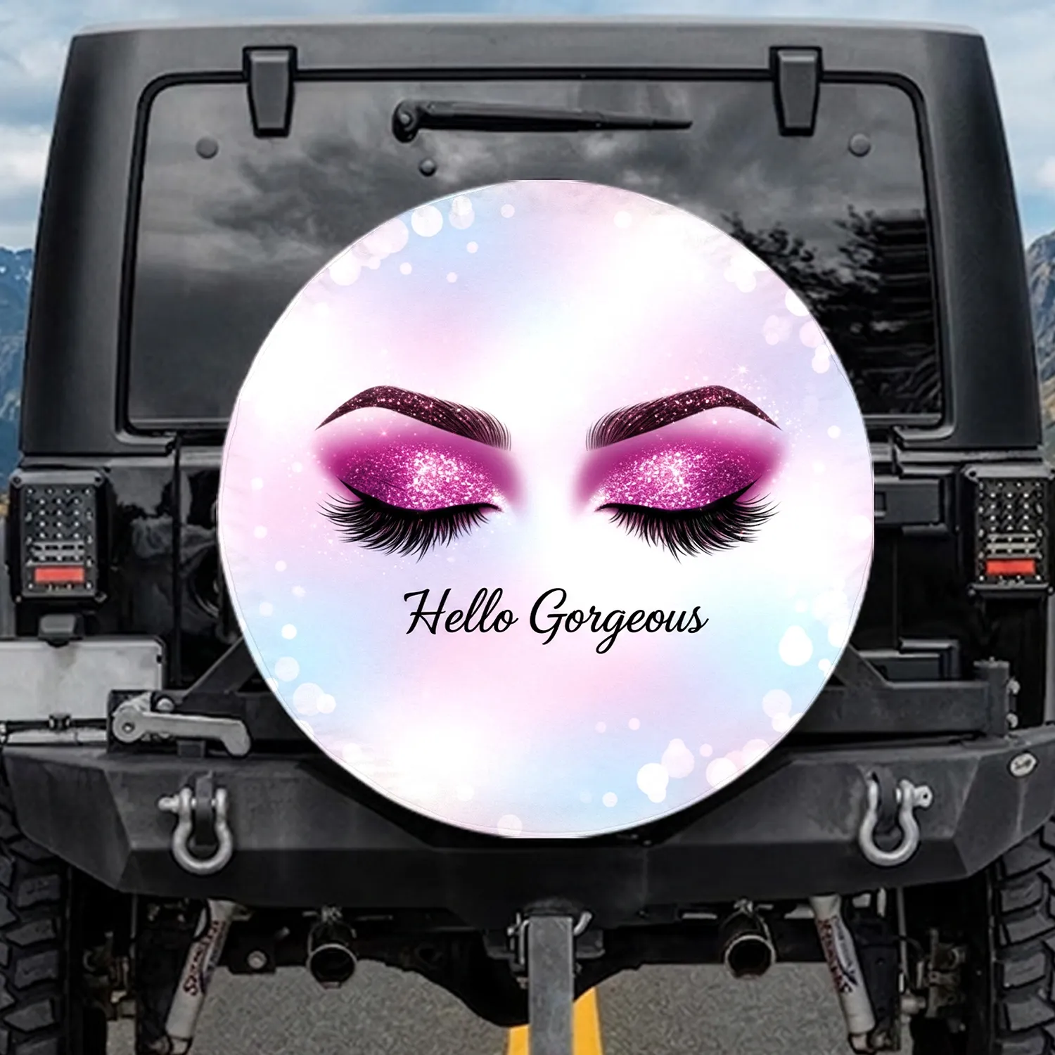 Feminine Eyes Glitter Eyelashes Holographic Gradient - Beauty Lover Gift for Her Spare Tire Cover - 1