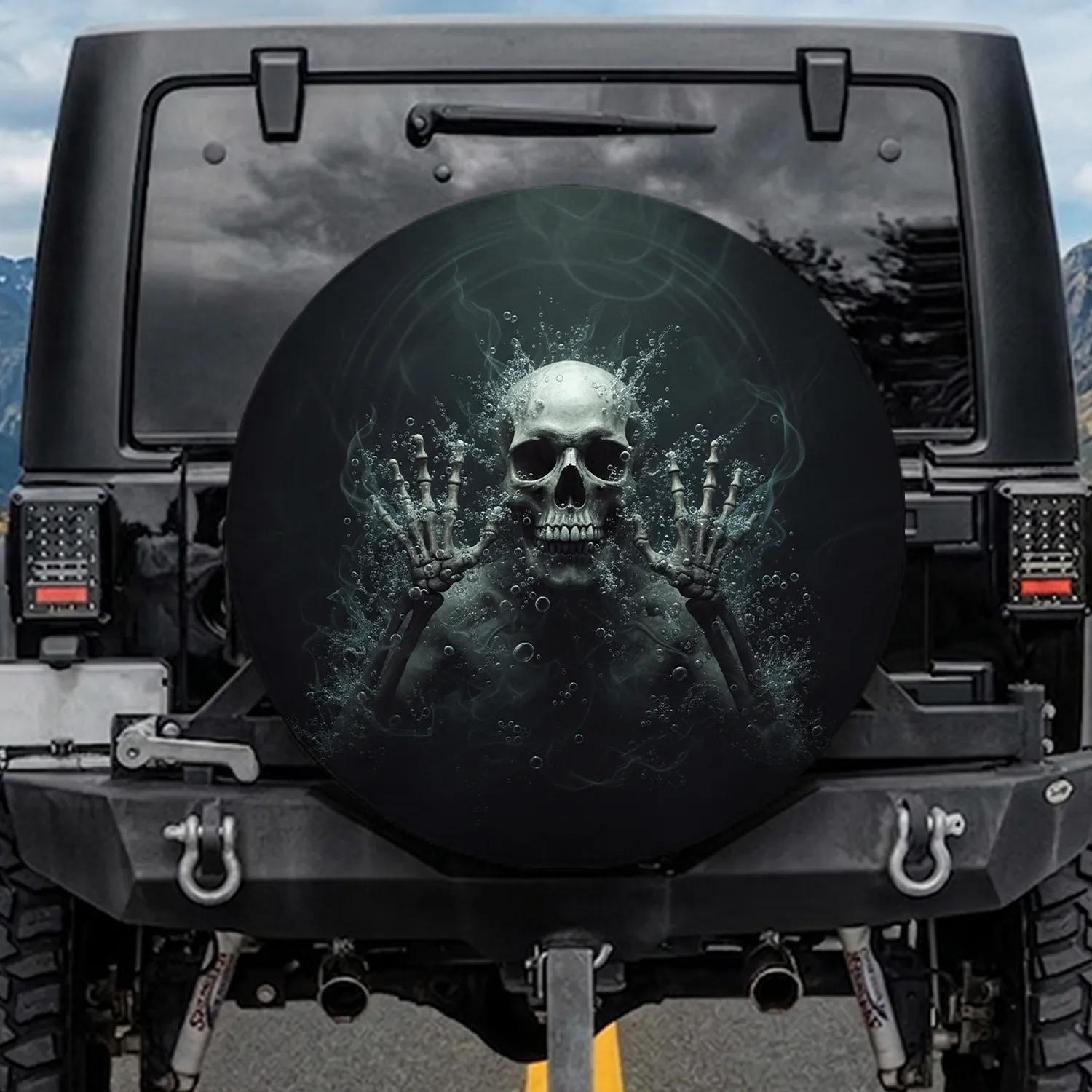 Struggling Weathered Skull Skeletal Hands - Dark Gothic Mystery Decor Gift for Horror Fan Spare Tire Cover - 1