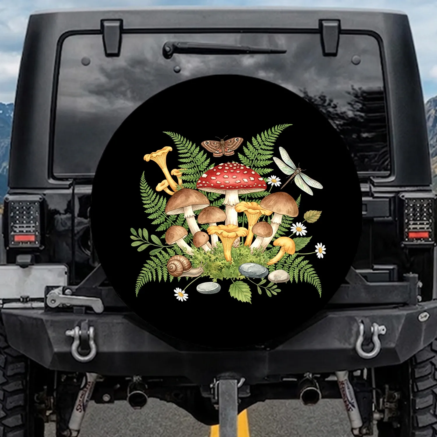 Woodland Mushrooms Ferns Moth Dragonfly Snail - Wildlife Lover Gift Spare Tire Cover - 1