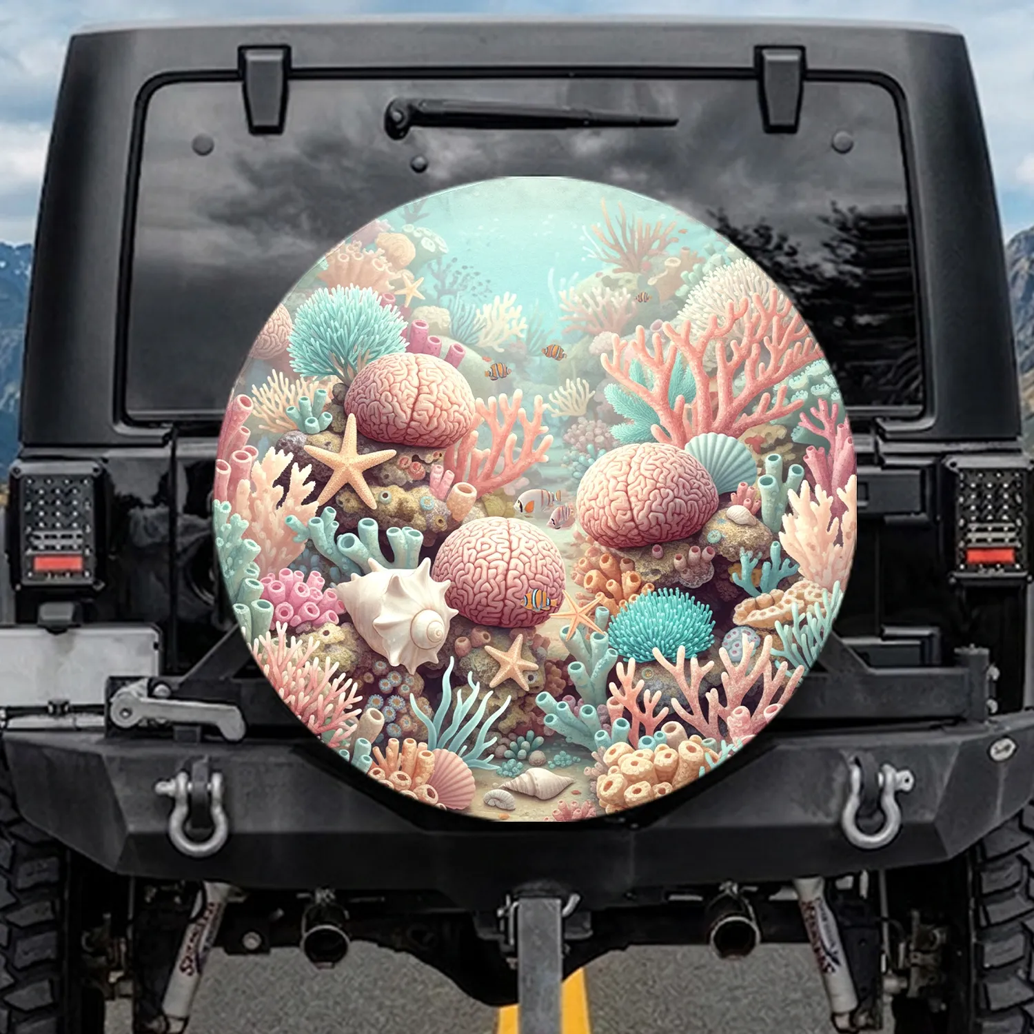 Underwater Coral Reef Fish Seashells Starfish Sea Anemone - Ocean Lover Home Decor Gift Spare Tire Cover - 1