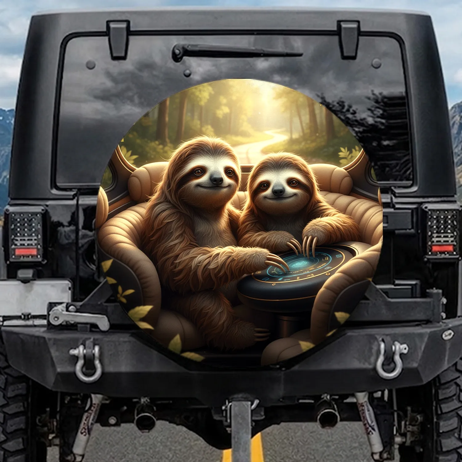 Shaggy Sloths Control Panel Road Trip - Animal Adventure Lover Gift Spare Tire Cover - 1