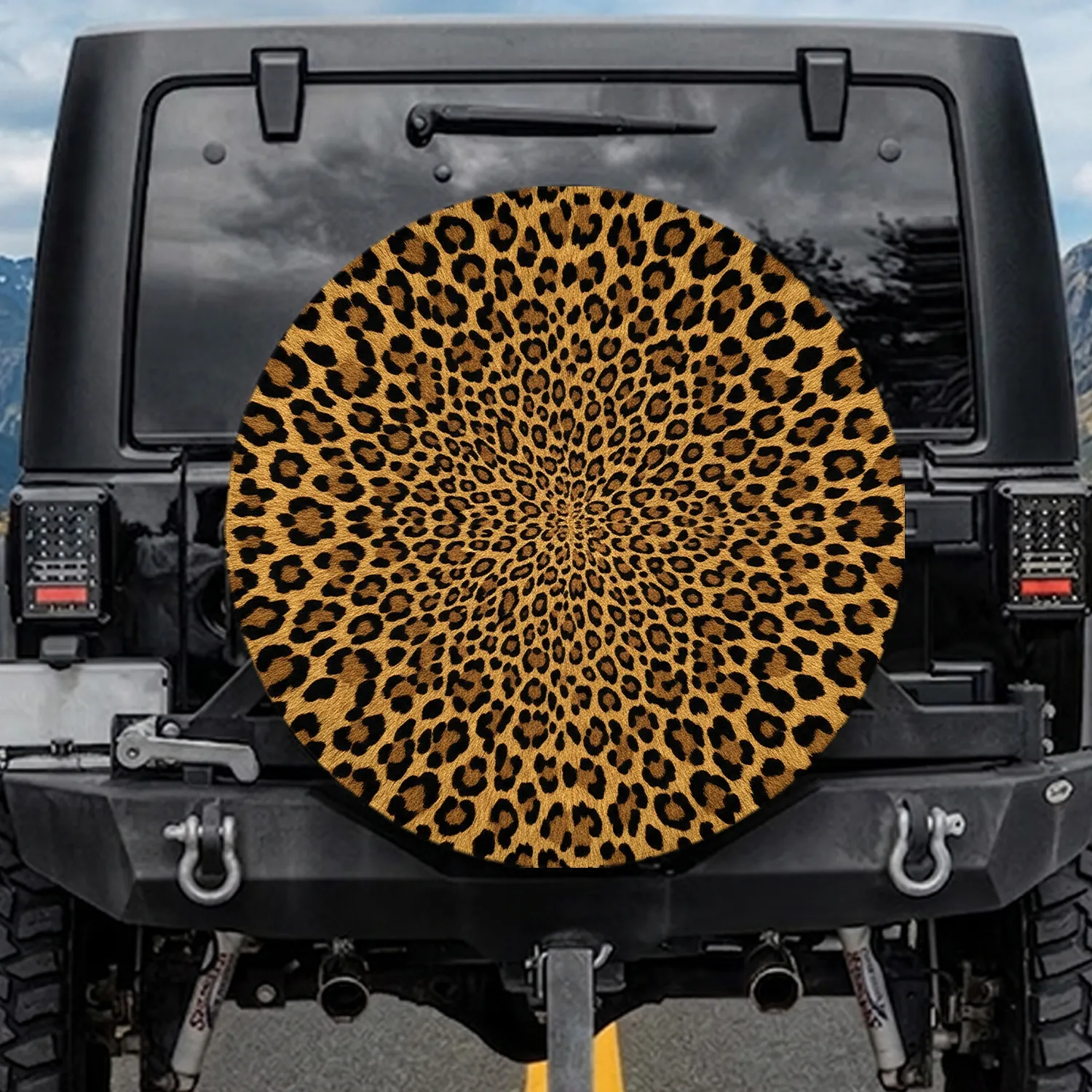 Dense Organic Shaped Leopard Spots Golden Tan Black Deep Brown Fur Wildlife Lover Gift Spare Tire Cover - 1