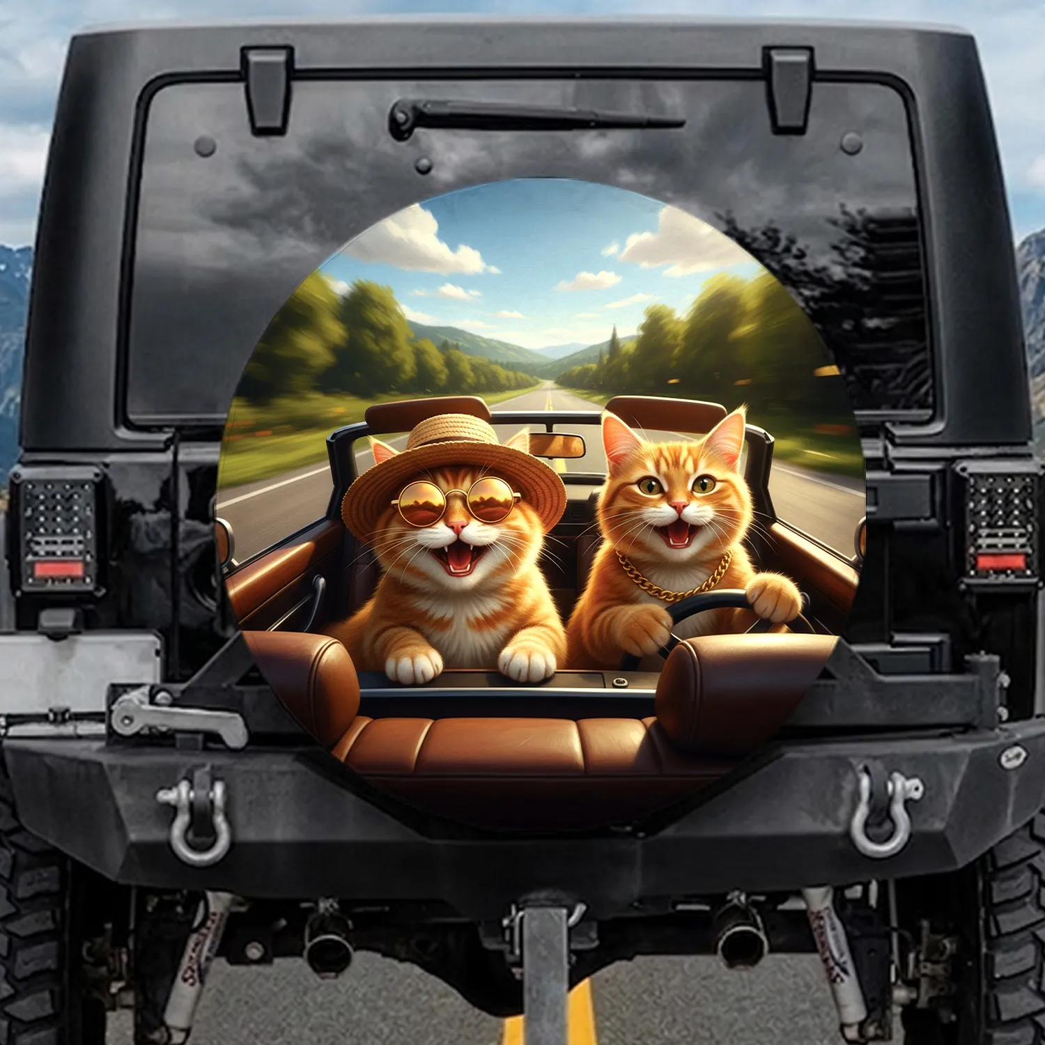 Orange Tabby Cats Convertible Road Trip - Travel Essentials Gift for Cat Lovers Spare Tire Cover - 1