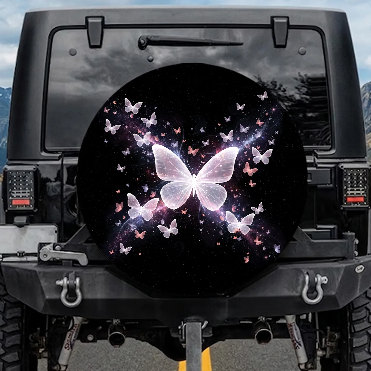 White Butterflies Stardust Cosmic Expanse - Nature Lover Gift Spare Tire Cover - 1