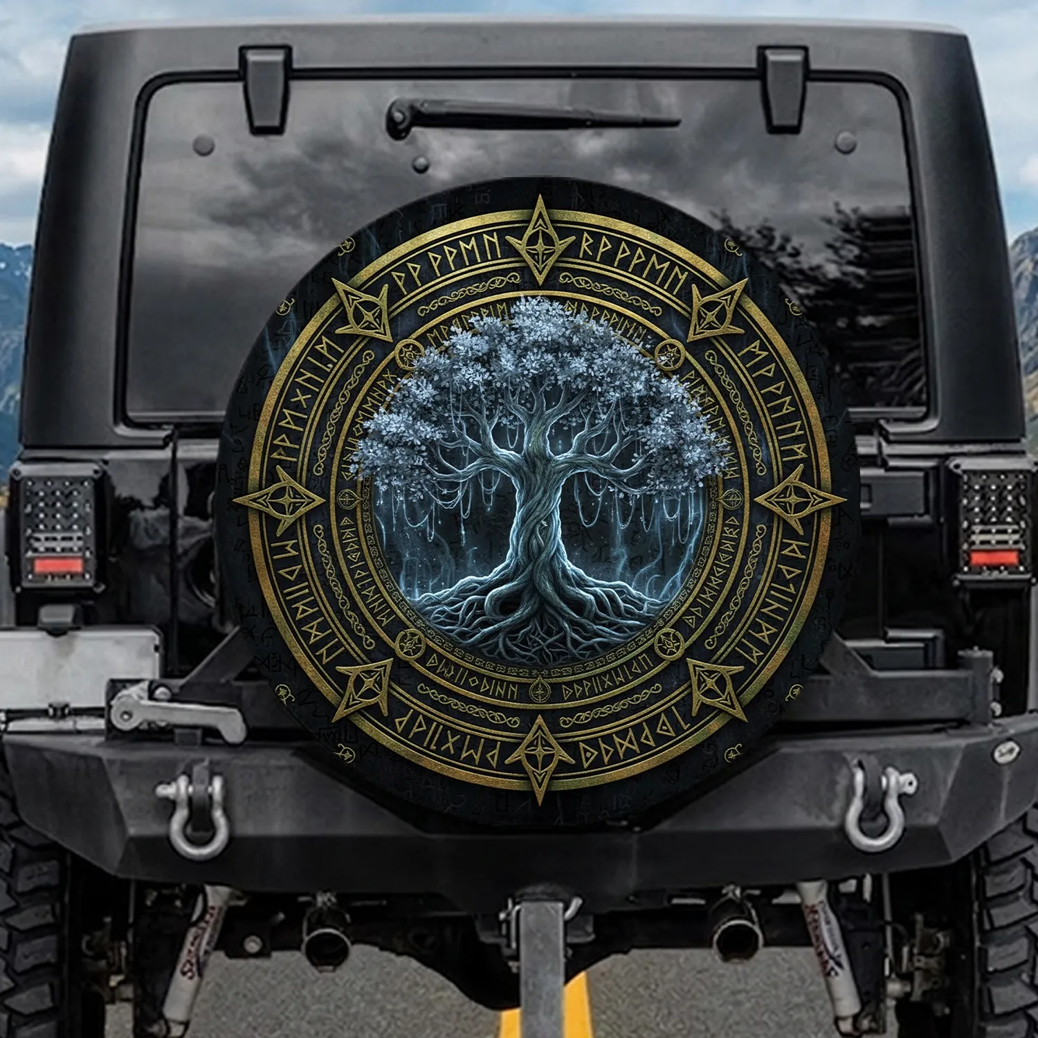 Yggdrasil Tree of Life Nordic Celtic Runes Compass - Home Decor Gift Spare Tire Cover - 1
