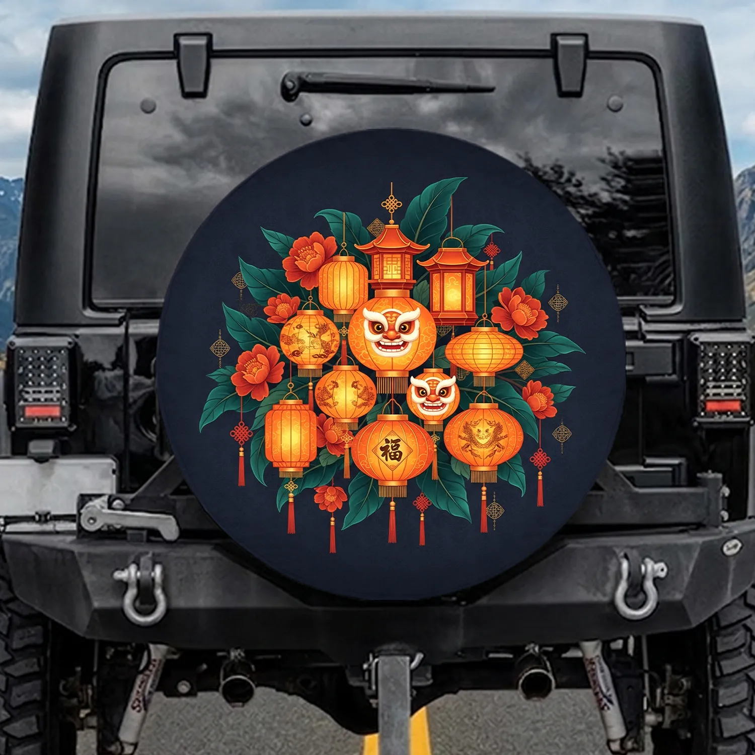 Chinese Paper Lanterns Leaves Flowers Tassels - Home Decor Gift Spare Tire Cover - 1