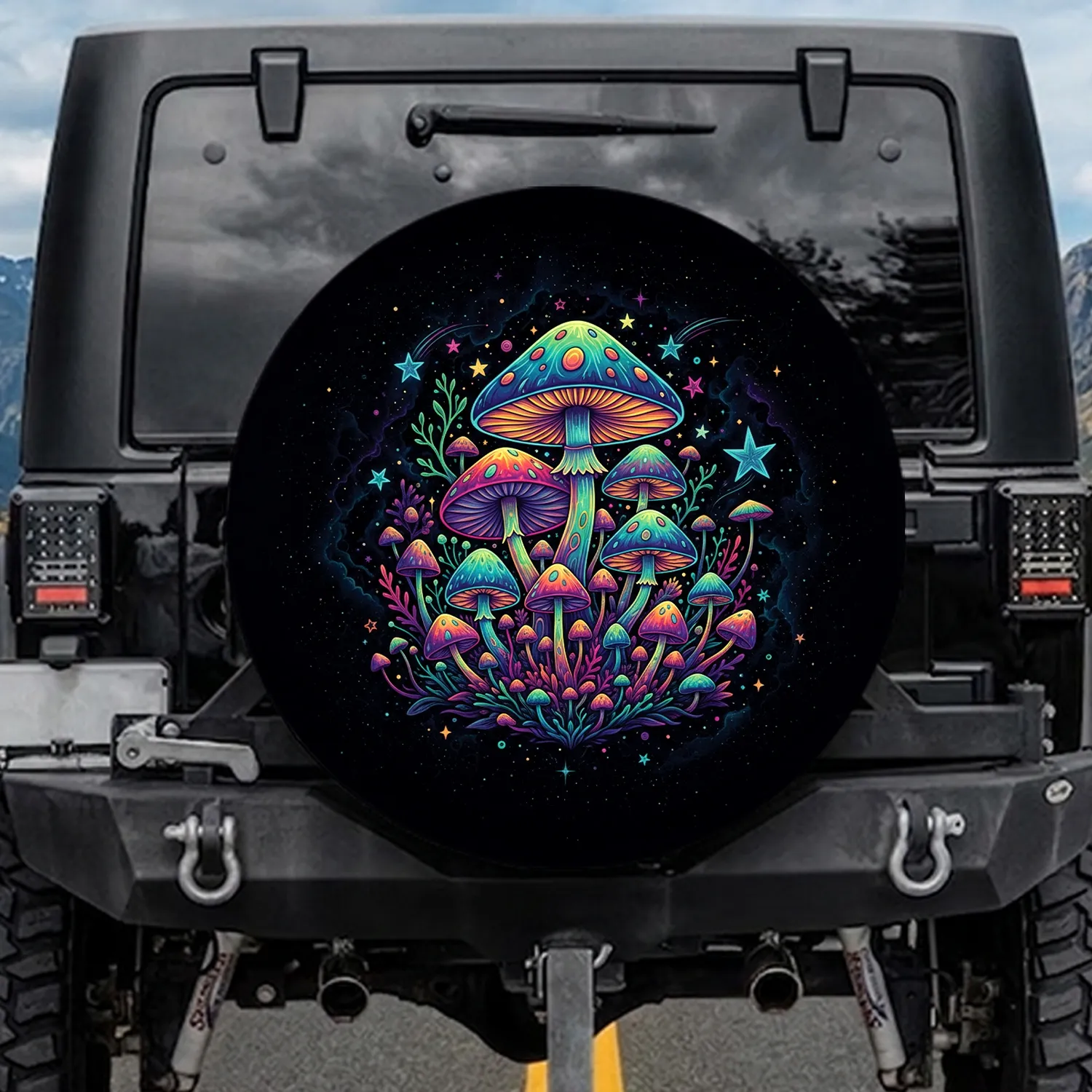 Glowing Psychedelic Mushrooms Cosmic Stars - Fantasy Lover Gift Spare Tire Cover - 1