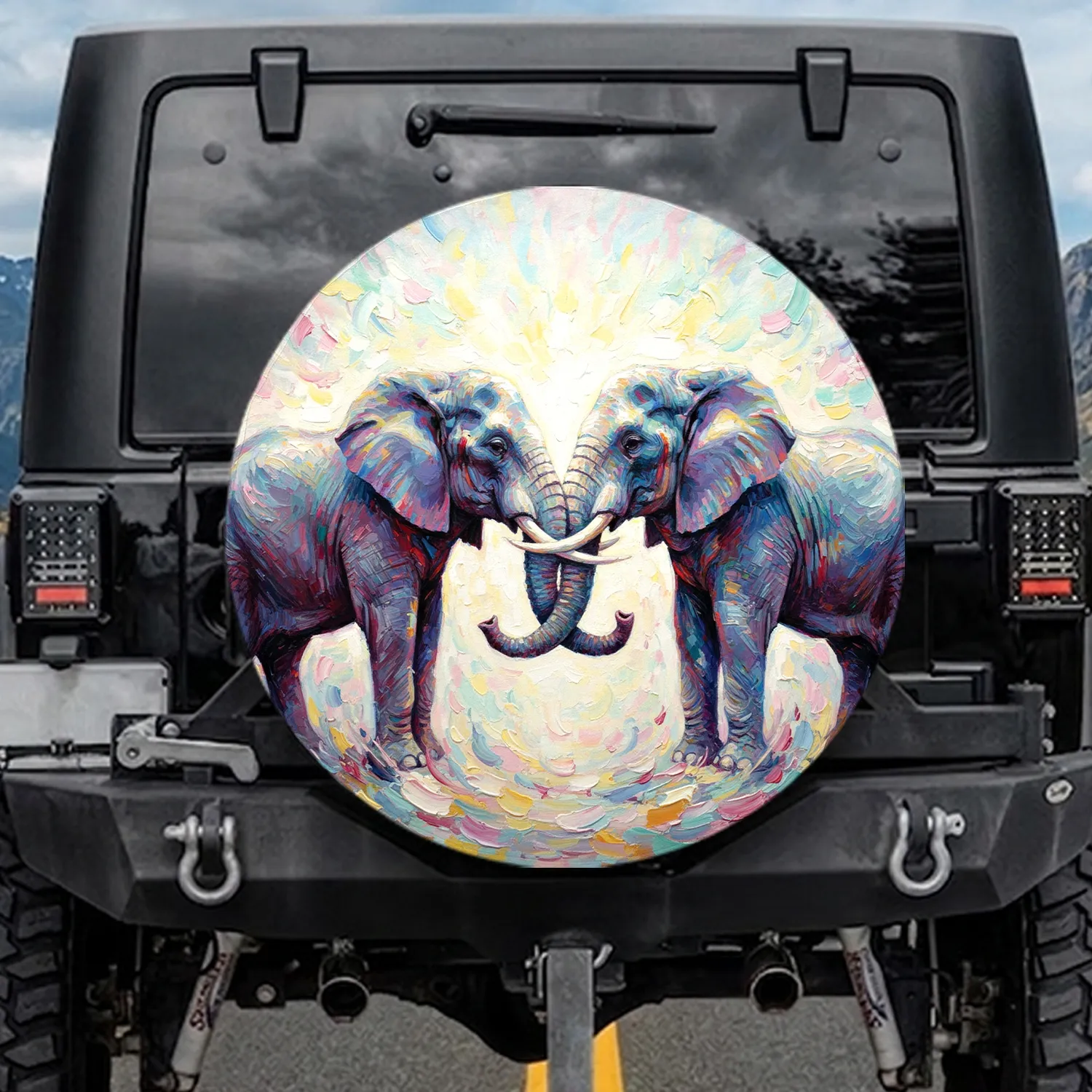 Elephants Trunks Intertwined Swirling Forms Kaleidoscope - Wildlife Lover Gift Spare Tire Cover - 1