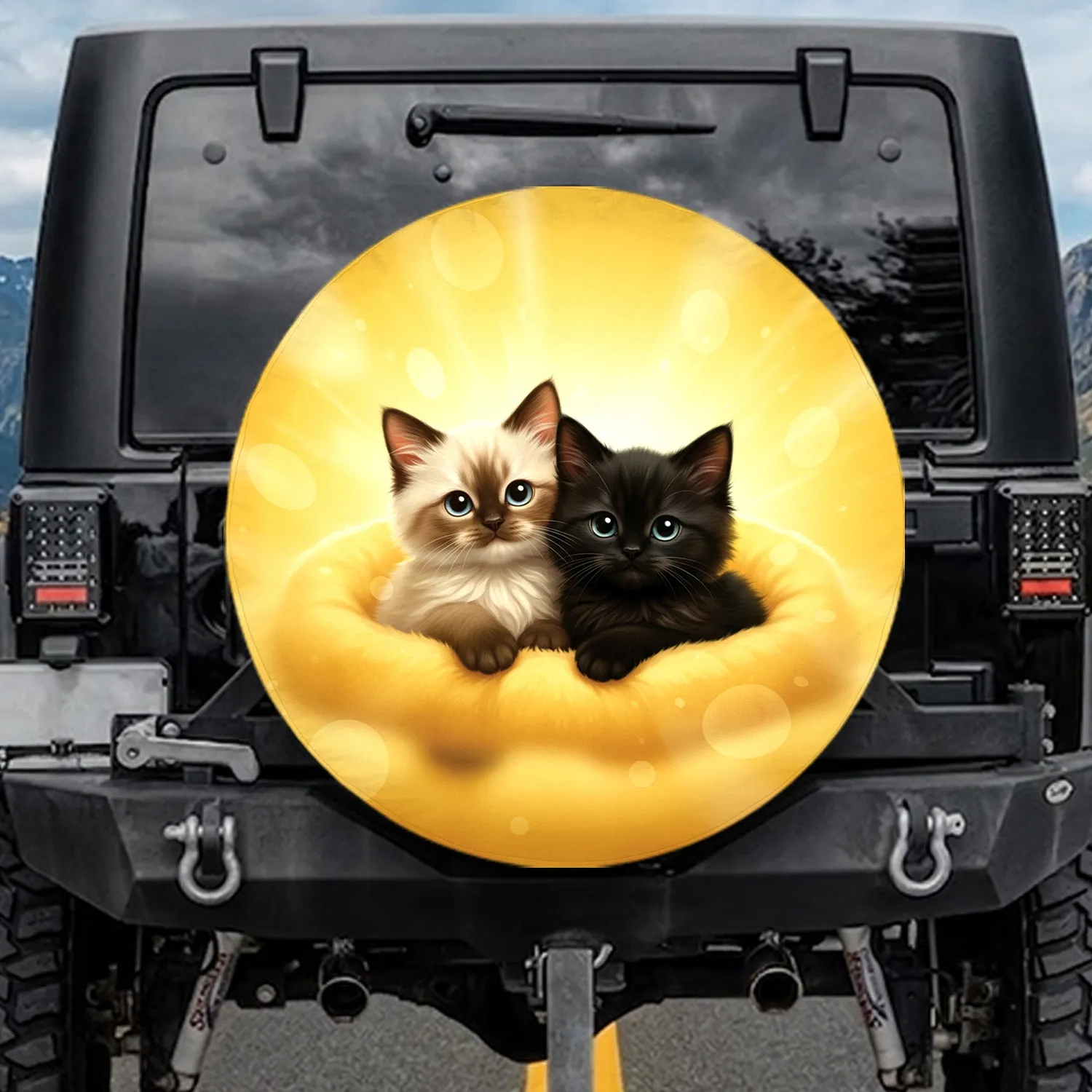 Fluffy Kitten Duo Yellow Environment - Home Decor Gift for Cat Lover Spare Tire Cover - 1