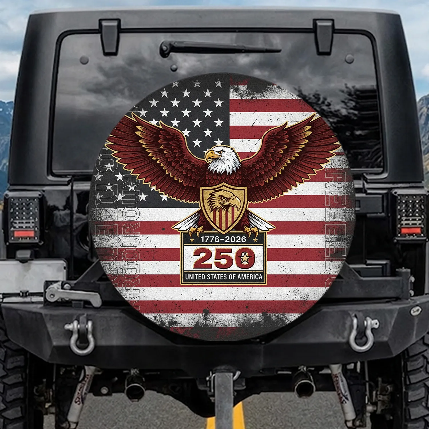 Bald Eagle American Flag 250th Anniversary - Independence Day Gift for Veterans Spare Tire Cover - 1