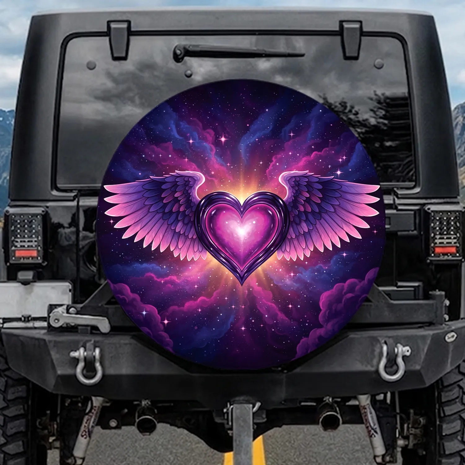 Feathered Wings Heart Cosmic Sky - Home Decor Gift for Fantasy Lover Spare Tire Cover - 1