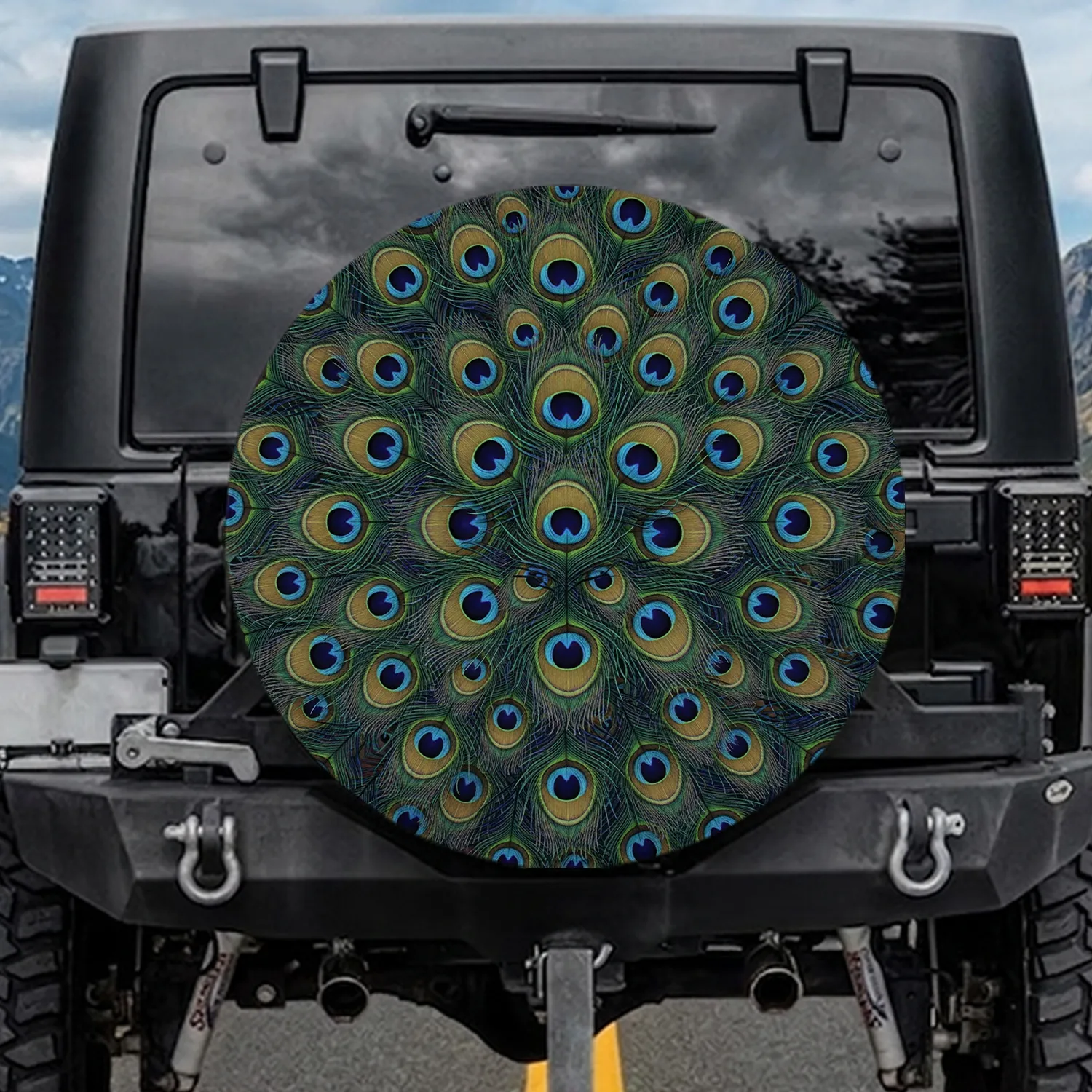 Iridescent Peacock Eye Spots Plumes Tapestry - Wildlife Lover Gift for Bird Lovers Spare Tire Cover - 1