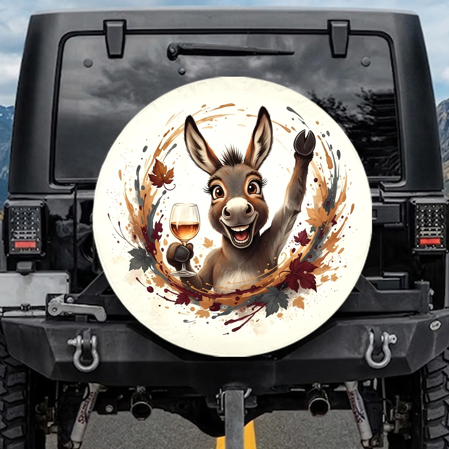 Smiling Donkey Wine Glass Celebration - Wine Lover Home Decor Gift Spare Tire Cover - 1