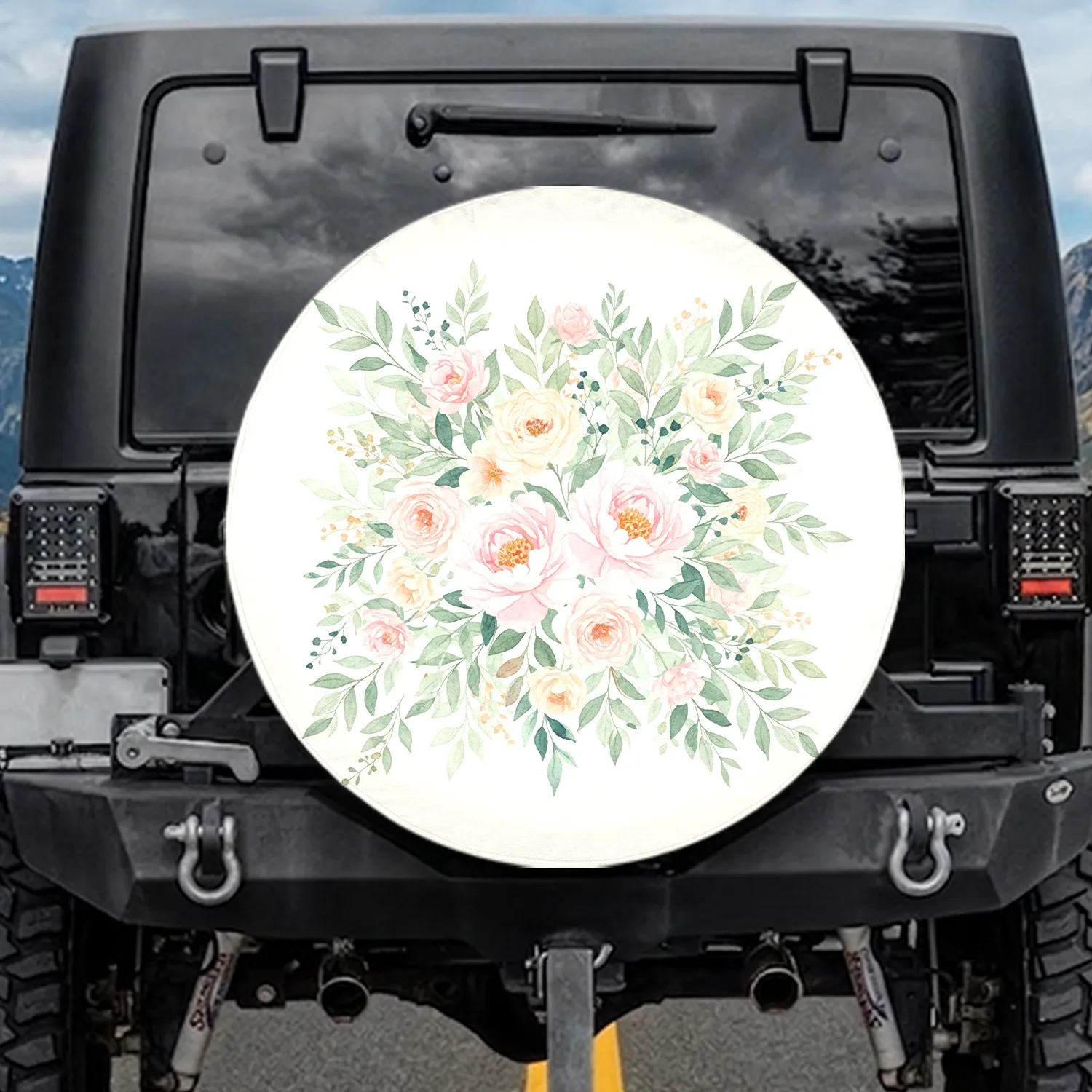 Peony Floral Blooms Leafy Greens - Home Decor Gift Spare Tire Cover - 1
