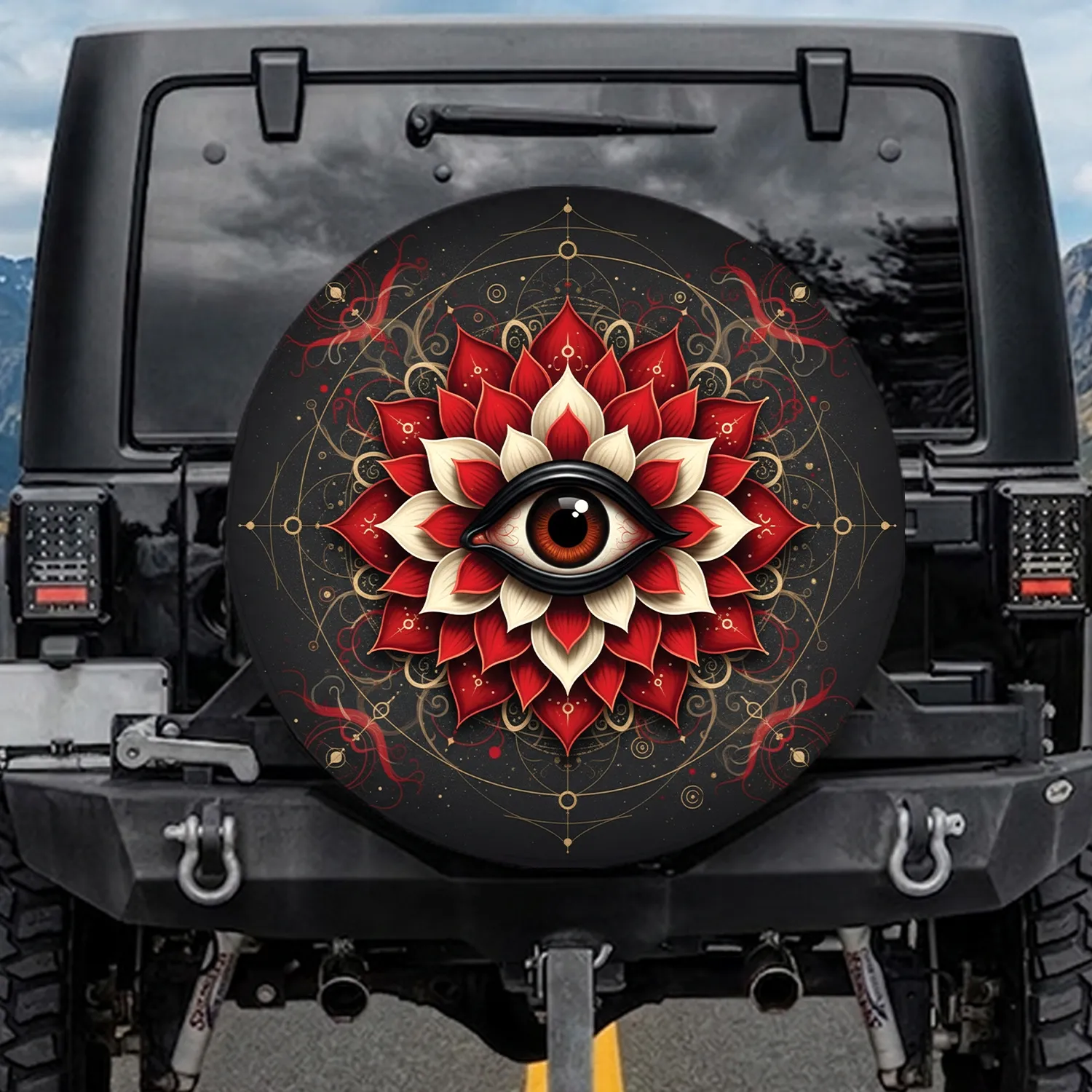 Ethereal All Seeing Eye Occult Lotus Celestial Patterns - Esoteric Home Decor Gift Spare Tire Cover - 1