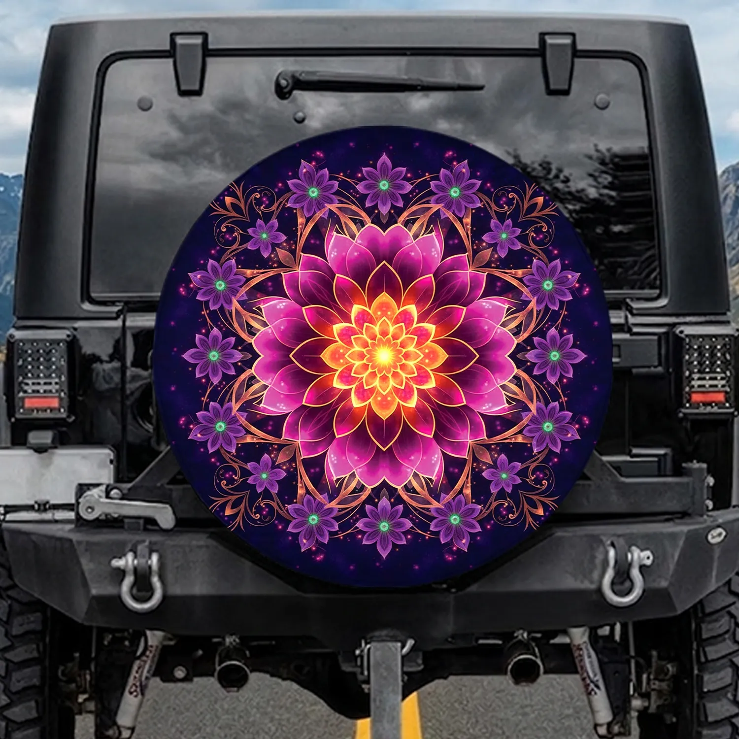 Luminous Mandala Floral Leaf - Spiritual Home Decor Gift Spare Tire Cover - 1