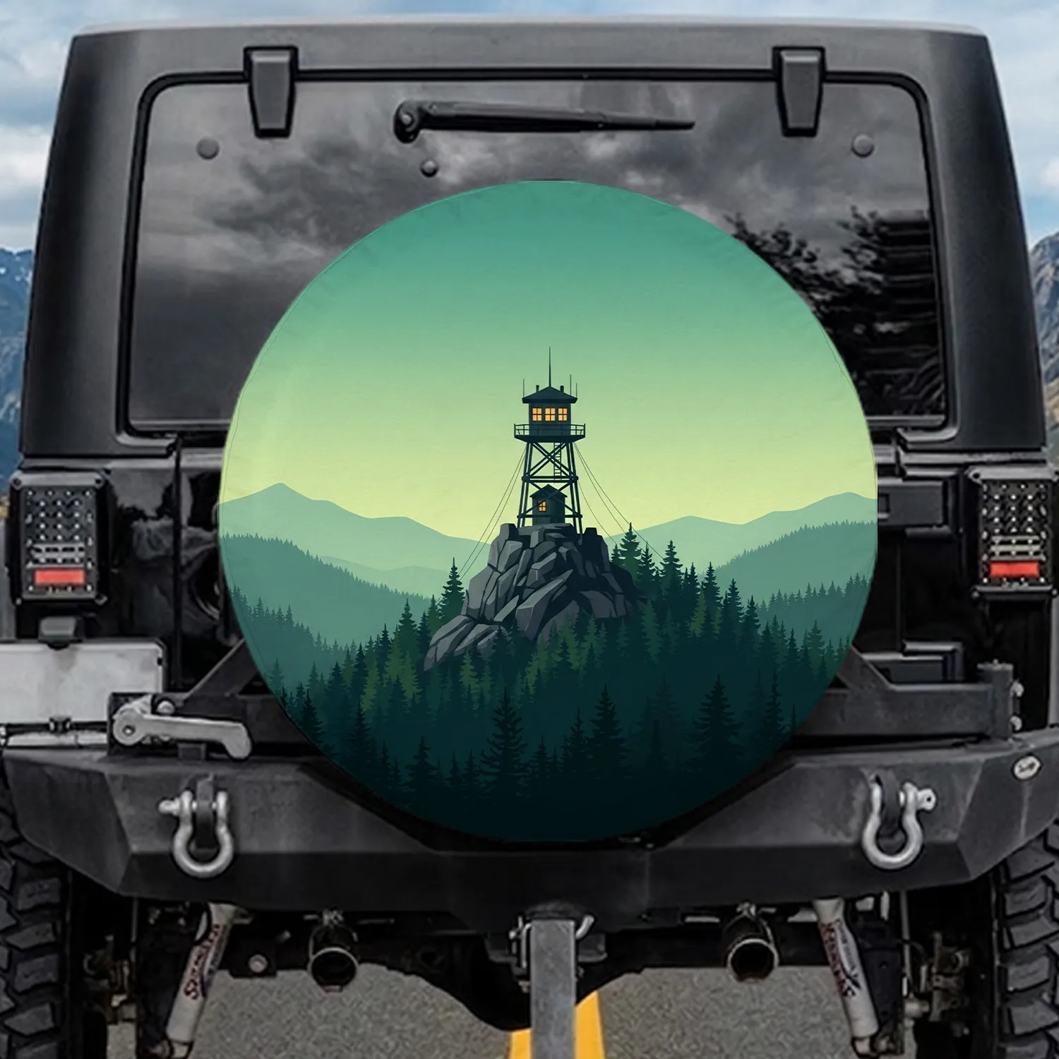 Fire Lookout Tower Mountain Forest - Outdoor Adventure Gift Spare Tire Cover - 1