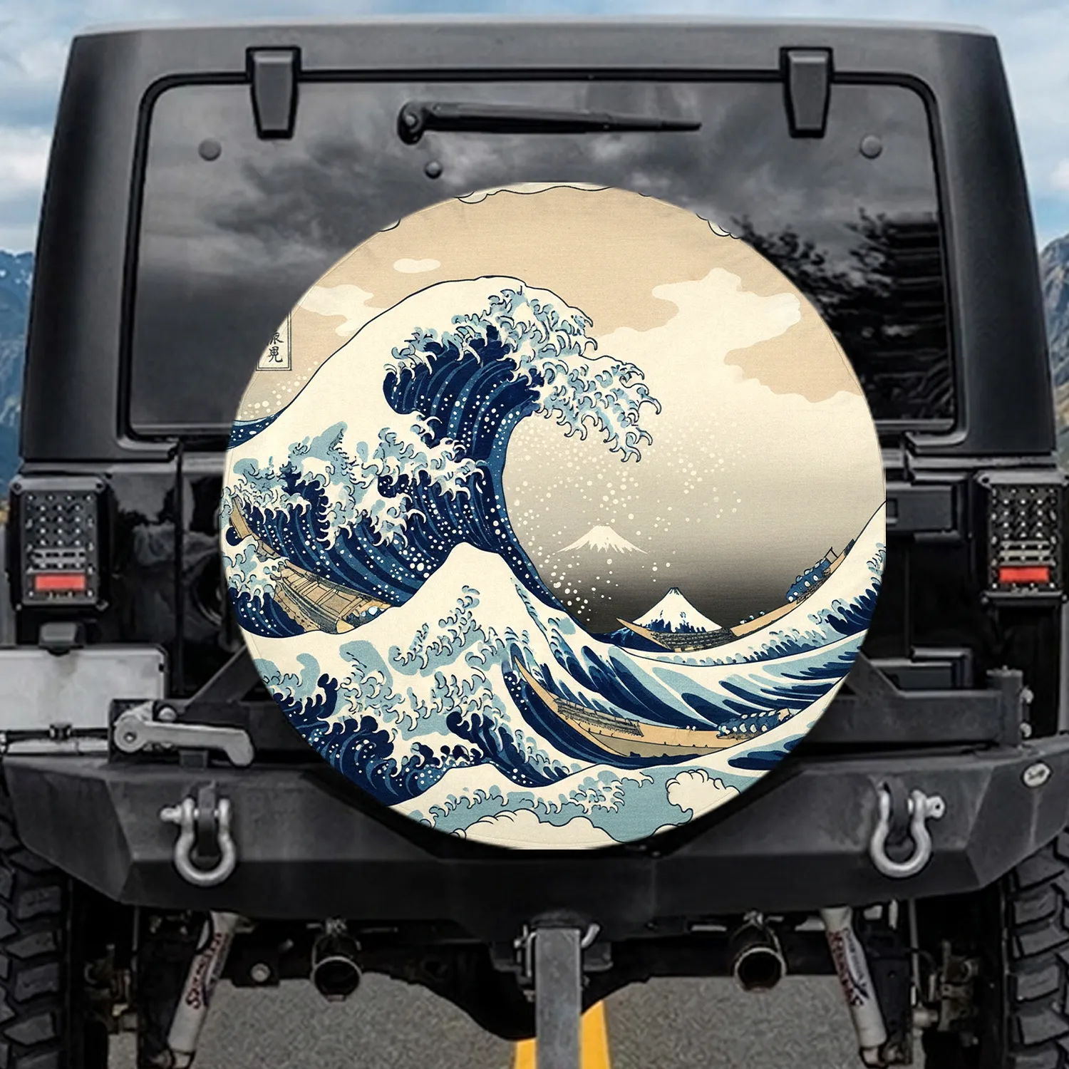 Great Wave Kanagawa Mount Fuji Japanese Boats - Ukiyo-e Art Lover Gift Spare Tire Cover - 1
