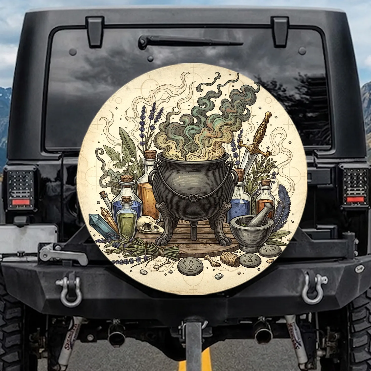 Vintage Apothecary Cauldron Witchcraft - Home Decor Gift for Witchcraft Lover Spare Tire Cover - 1